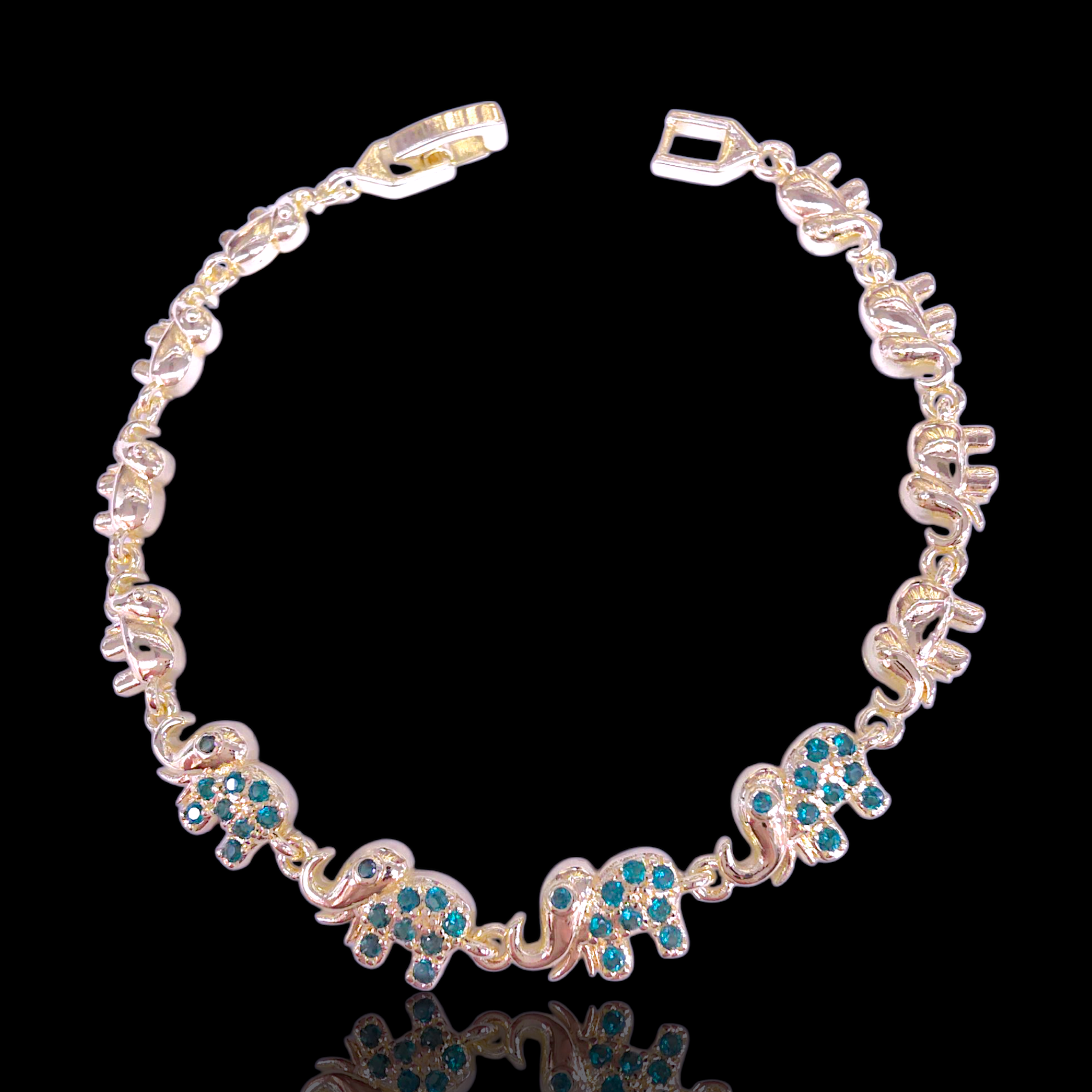 Oro Laminado Gold Filled Happy Thai Elephant Zirconia Bracelet