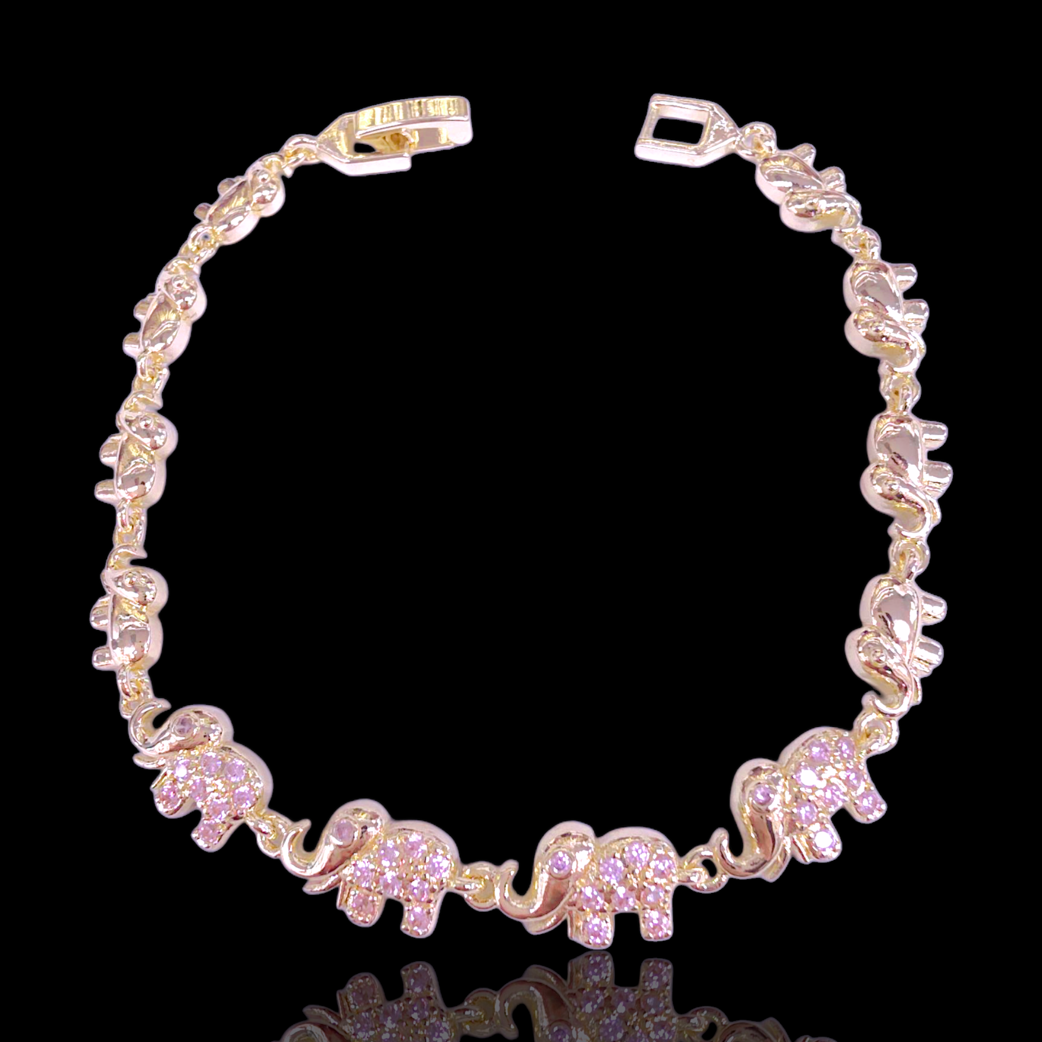 Oro Laminado Gold Filled Happy Thai Elephant Zirconia Bracelet
