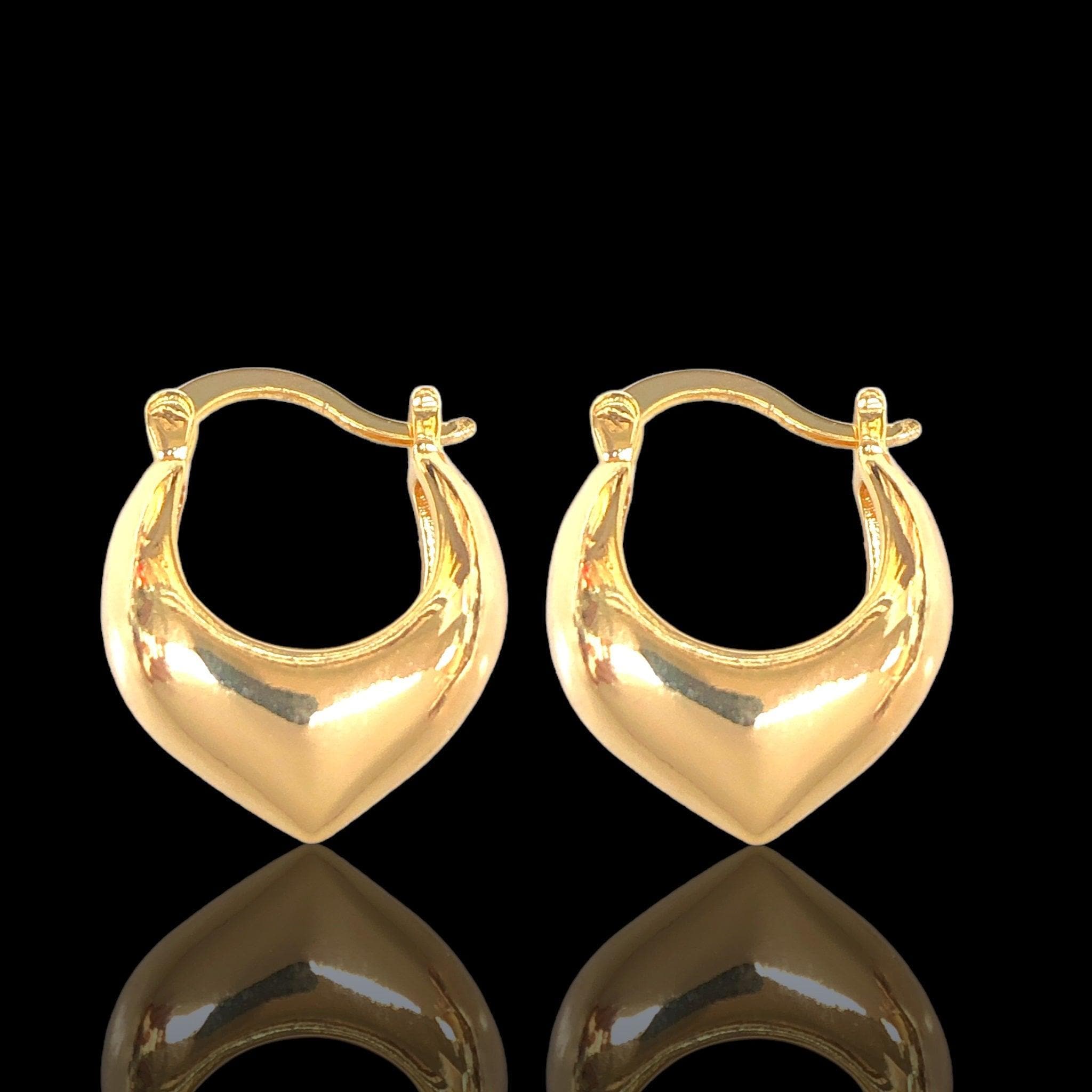 Oro Laminado Gold Filled Heart Basket Hoop Earrings