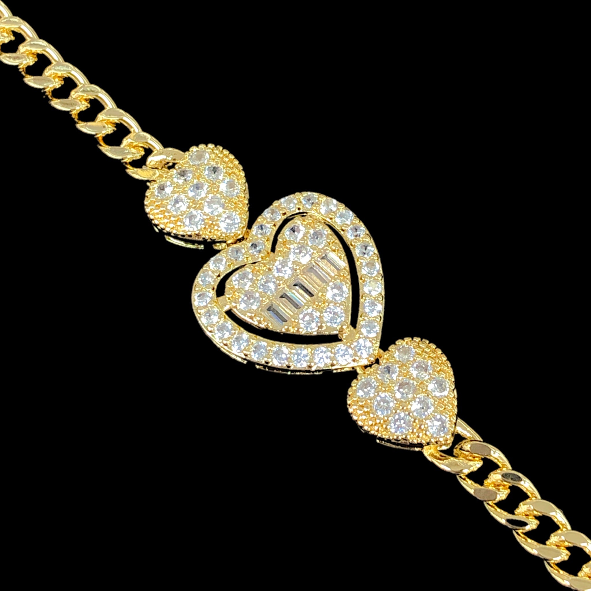 Oro Laminado Gold Filled Heart of Tahiti CZ Bracelet