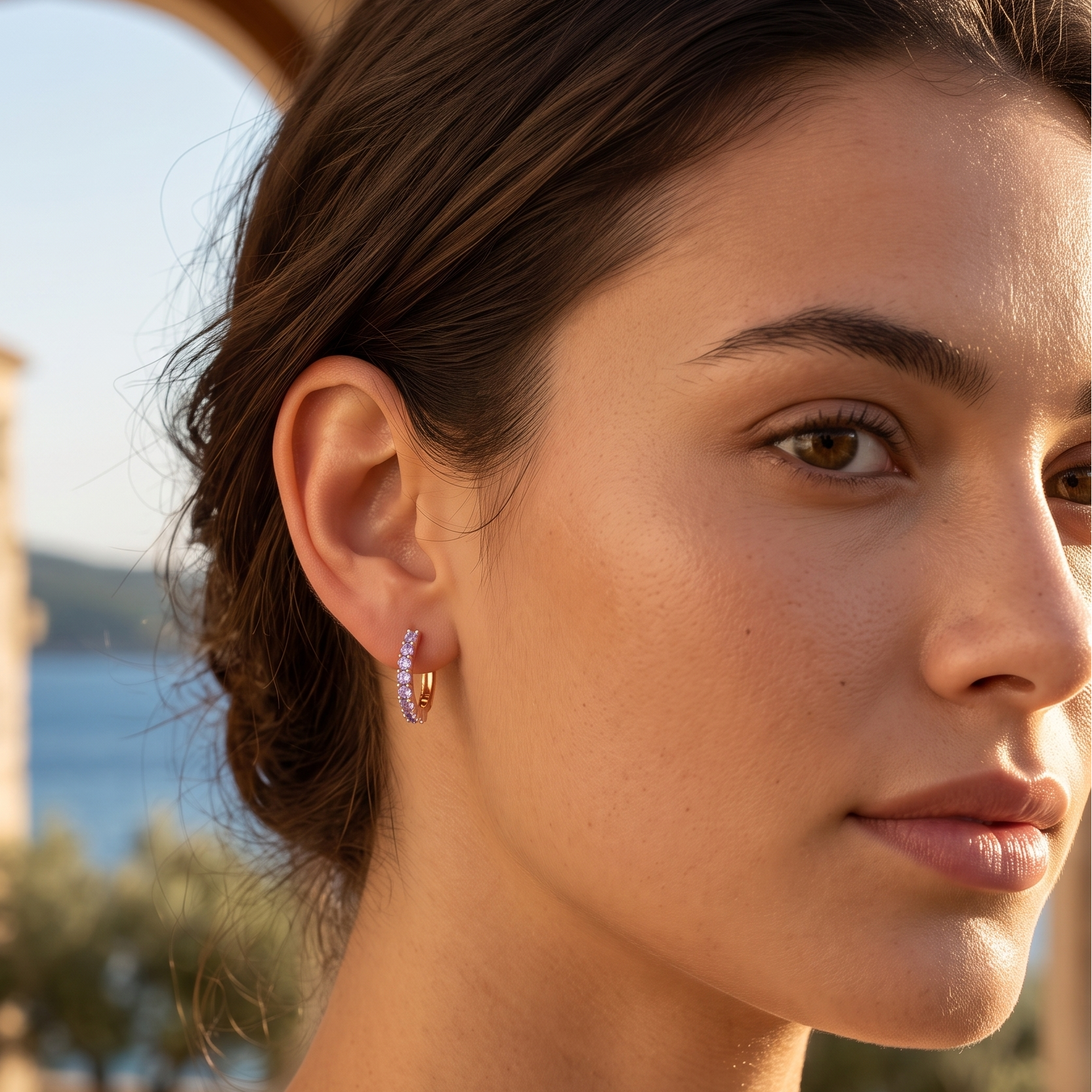 Oro Laminado Gold Filled Helen Zirconia Hoop Earrings