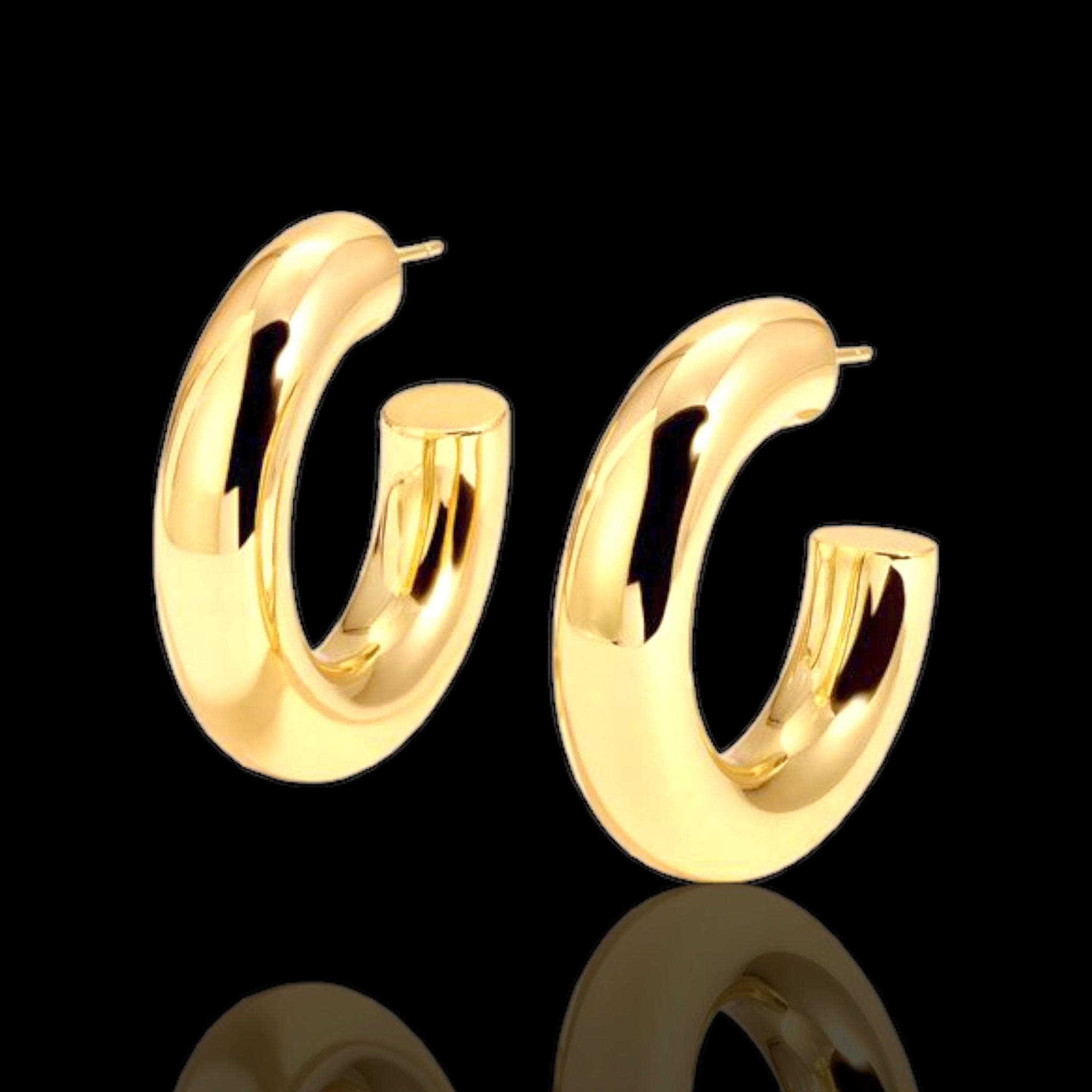 Oro Laminado Gold Filled High Polish Half Crescent Hoop Earrings