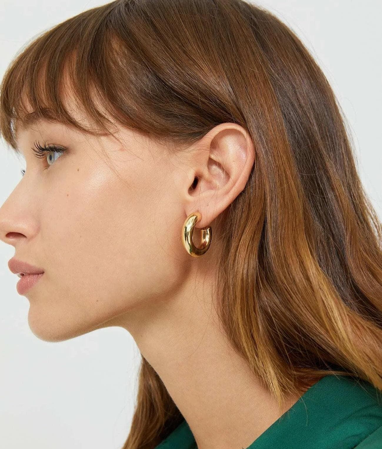 Oro Laminado Gold Filled High Polish Half Crescent Hoop Earrings