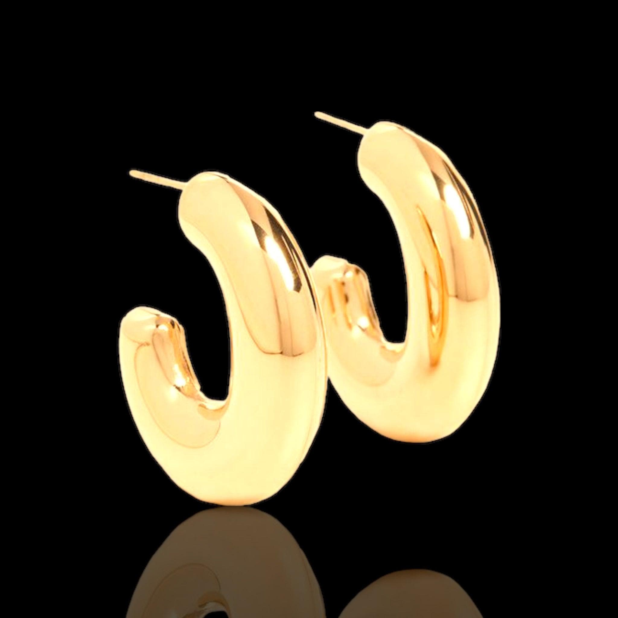 Oro Laminado Gold Filled High Polish Puffy Dome Hoop Earrings