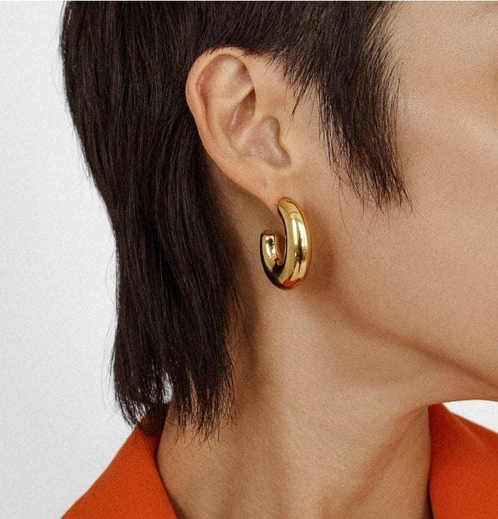 Oro Laminado Gold Filled High Polish Puffy Dome Hoop Earrings