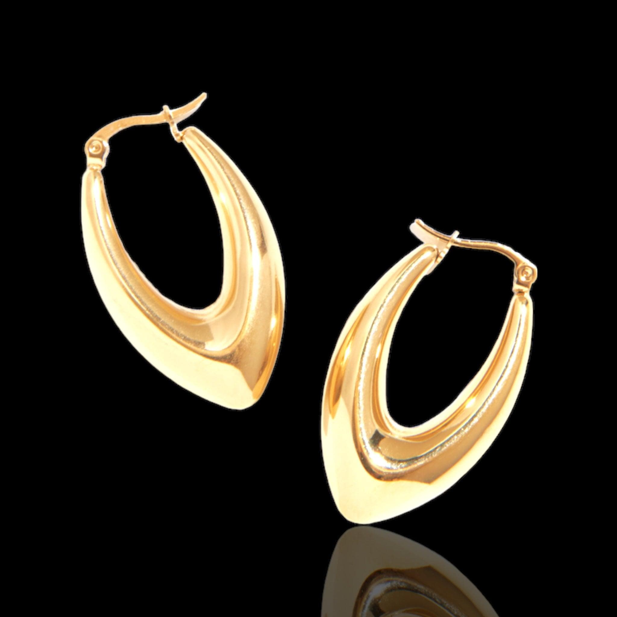 Oro Laminado Gold Filled High Polish V-Shaped Puffy Hoop Earrings