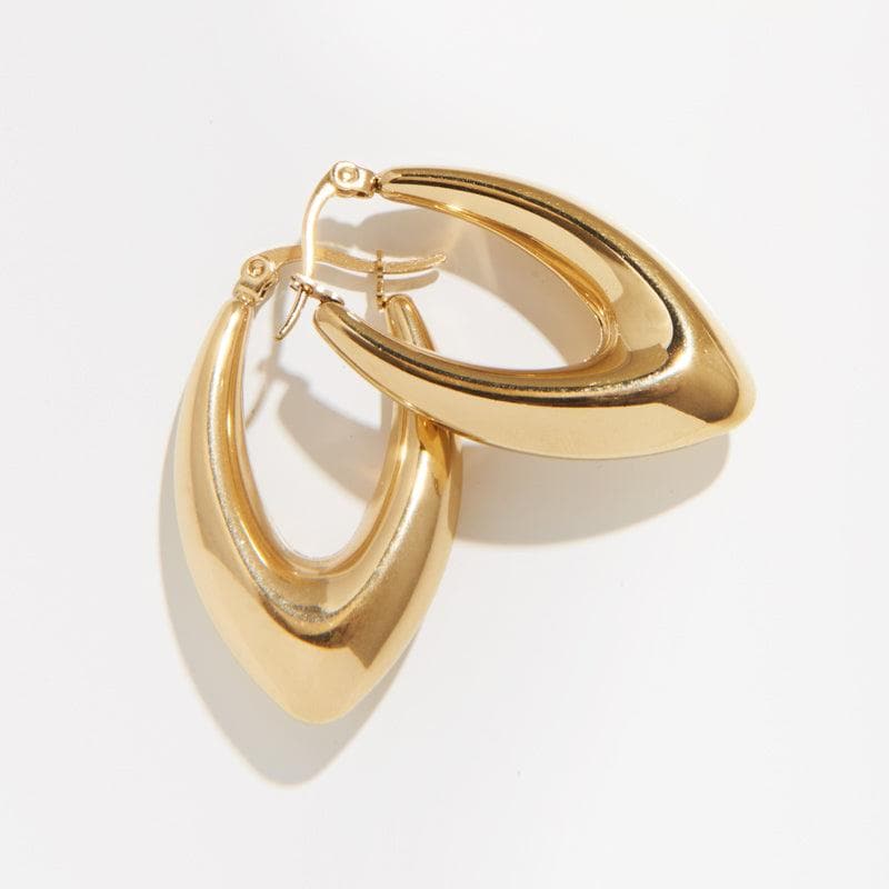 Oro Laminado Gold Filled High Polish V-Shaped Puffy Hoop Earrings