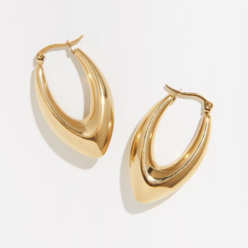 Oro Laminado Gold Filled High Polish V-Shaped Puffy Hoop Earrings