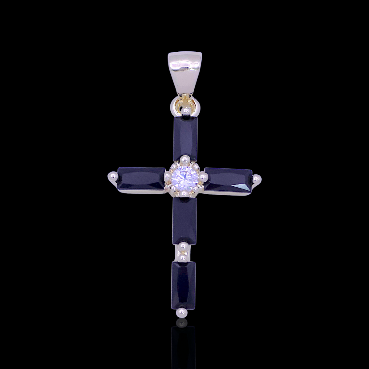 Oro Laminado Gold Filled Holy Baguette CZ Cross Pendant