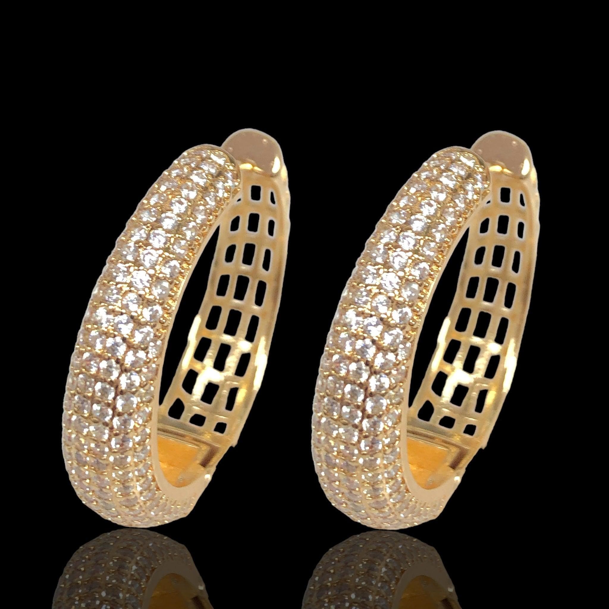 Oro Laminado Gold Filled Iced Out CZ Swedish Hoop Earrings