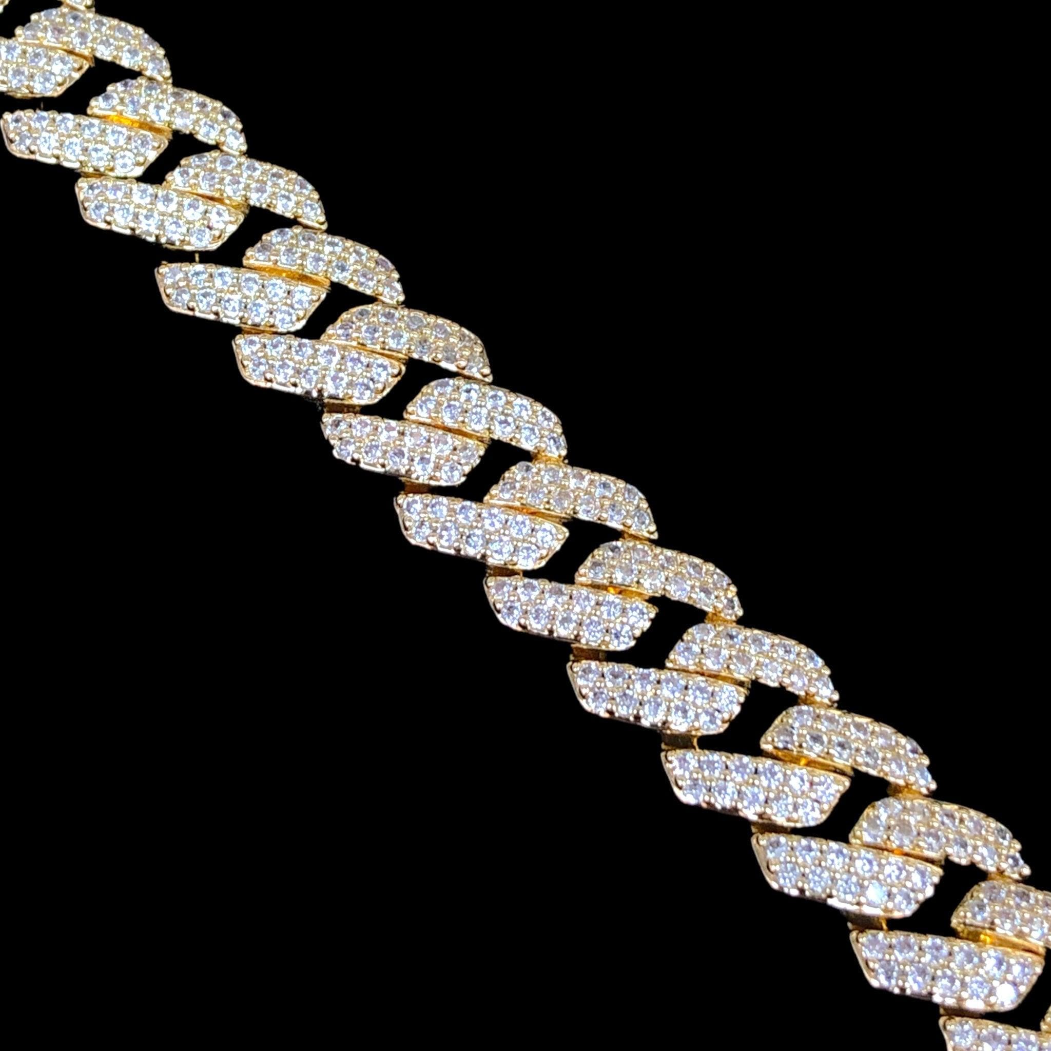 Oro Laminado Gold Filled Icy Italian Cuban Link CZ Bracelet