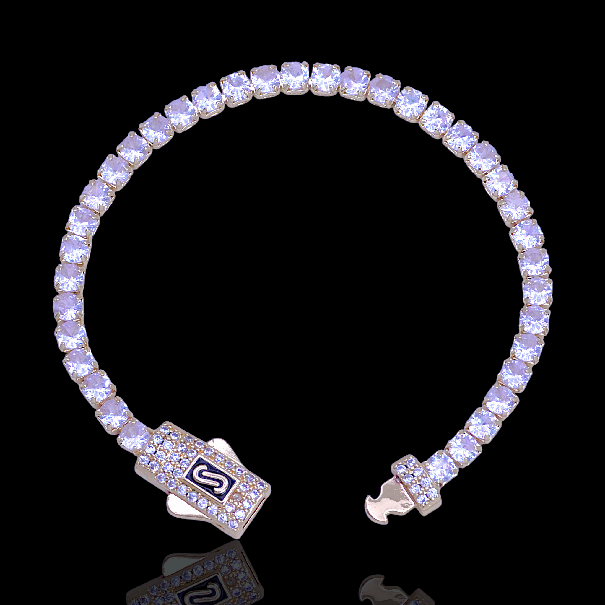 Oro Laminado Gold Filled Icy Supreme Clasp Tennis Bracelet