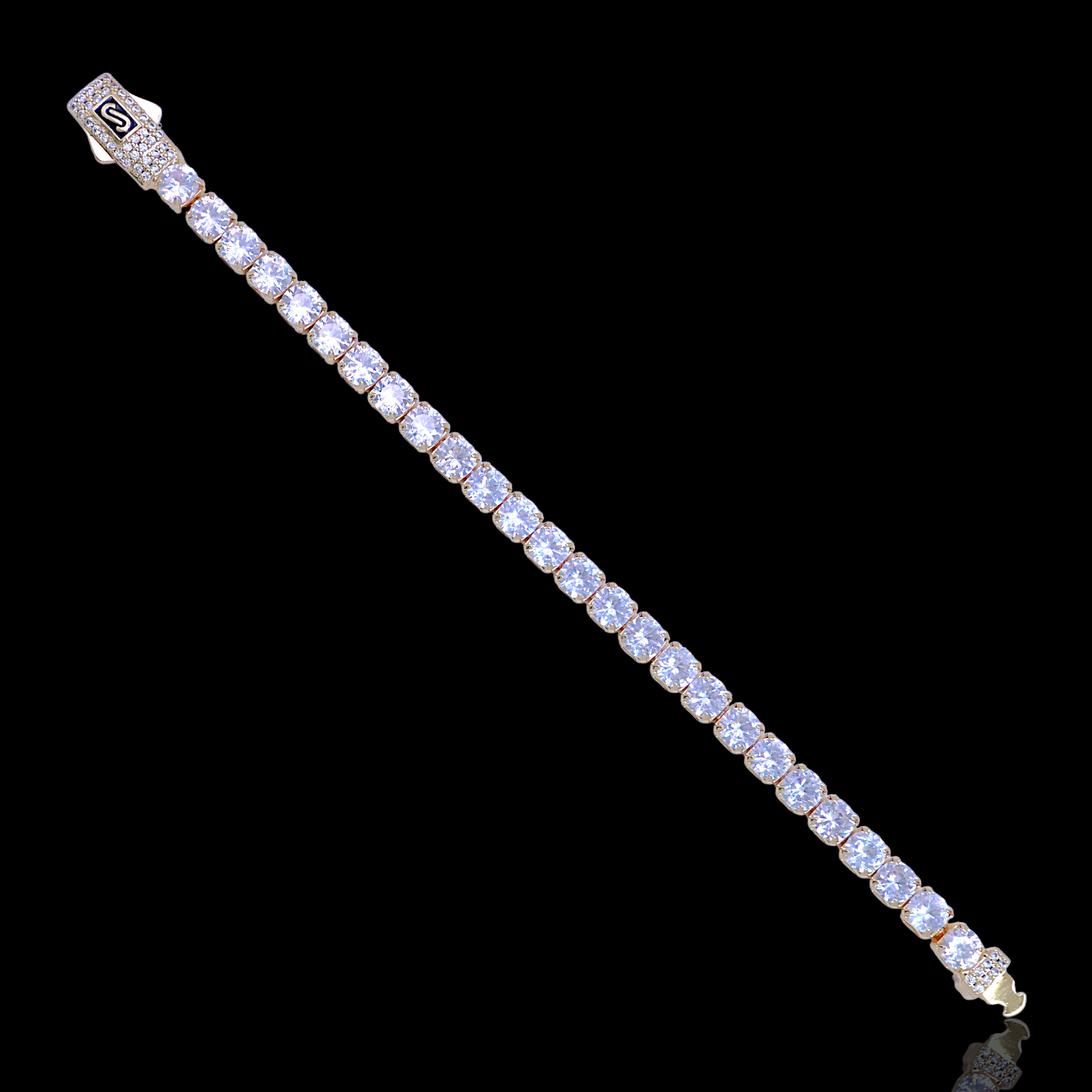Oro Laminado Gold Filled Icy Supreme Clasp Tennis Bracelet