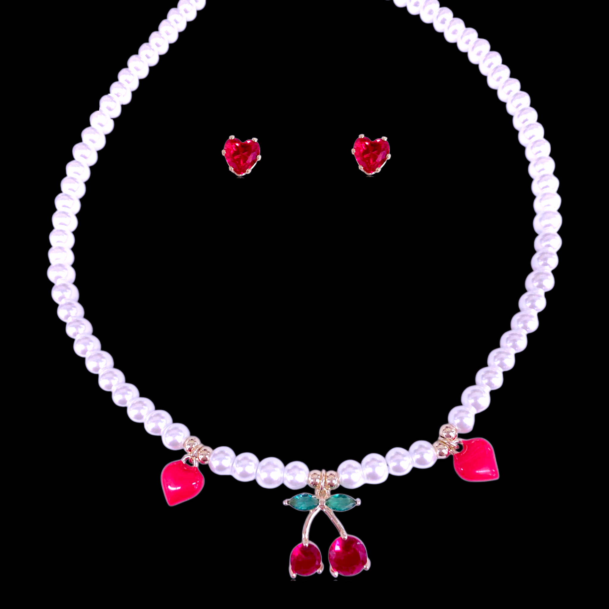 Oro Laminado Gold Filled Imitation Pearl Sweet Cherry Set