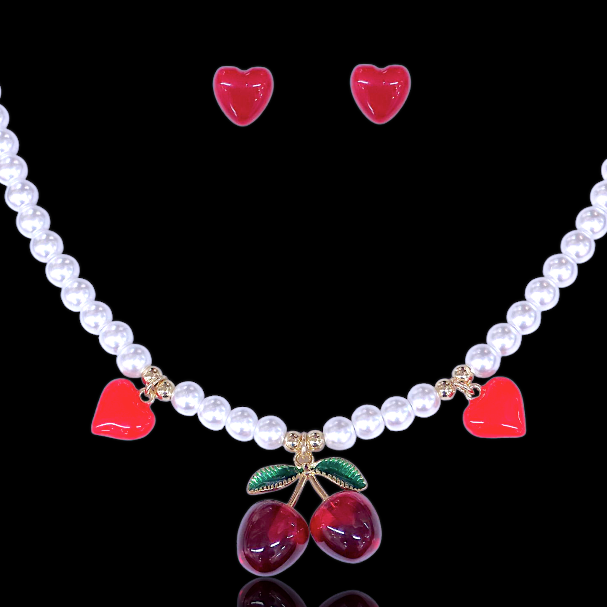 Oro Laminado Gold Filled Imitation Pearl Wild Cherry Set