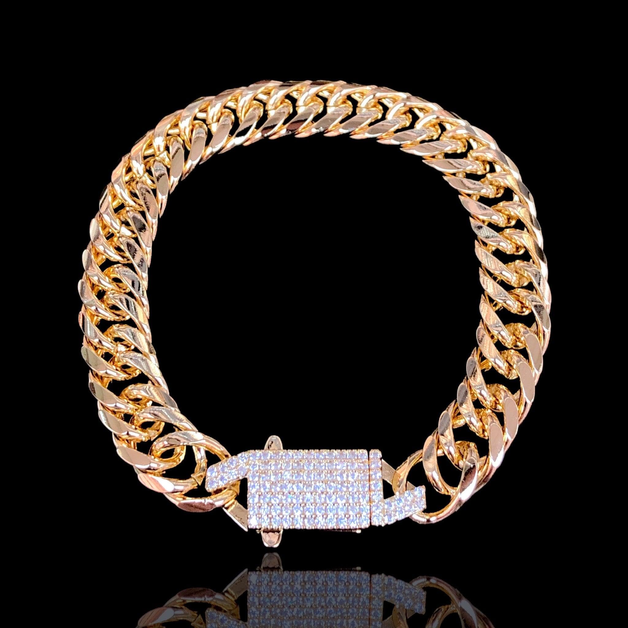 Oro Laminado Gold Filled Italian Milano Cuban Chain CZ Bracelet