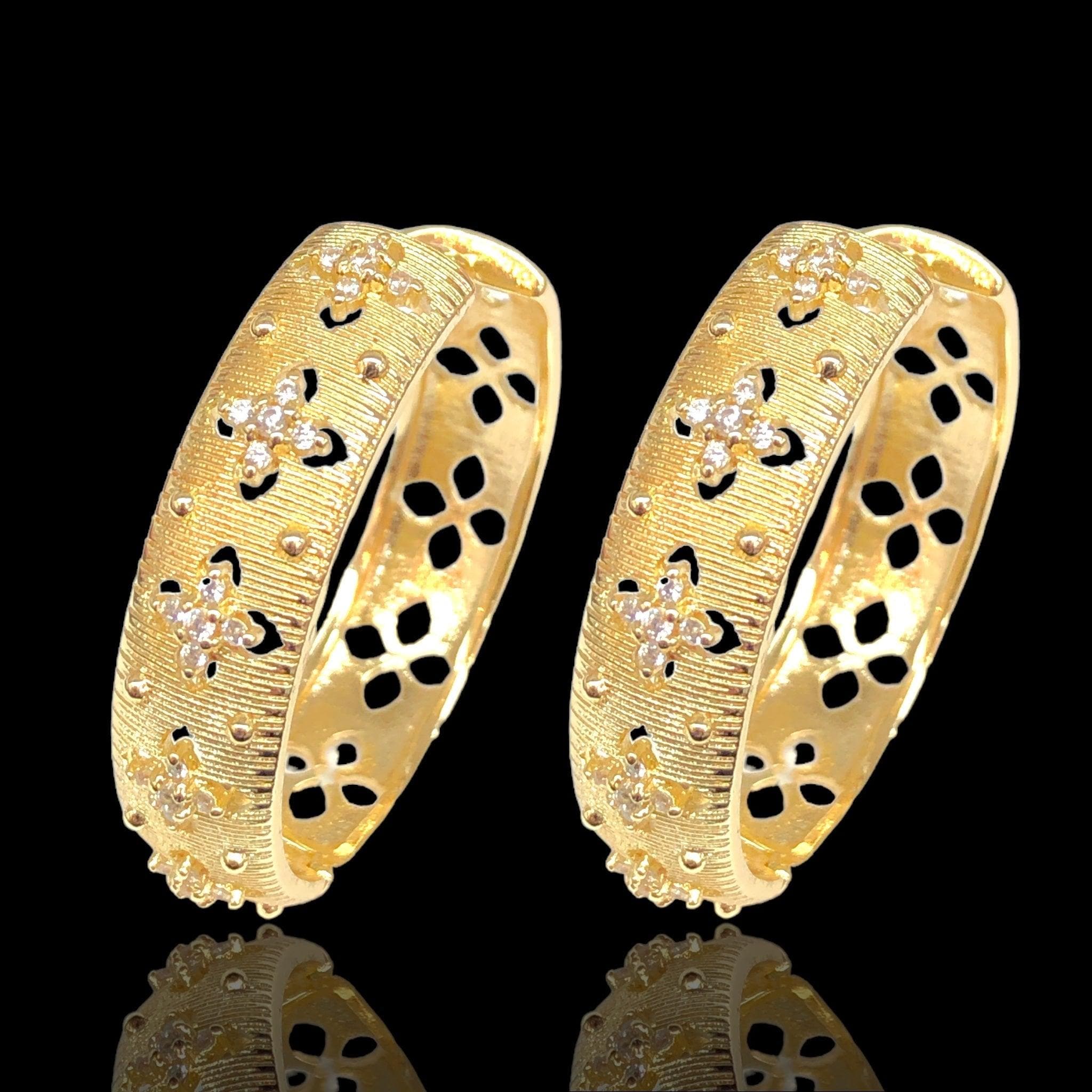 Oro Laminado Gold Filled Japanese Blossom CZ Hoop Earrings