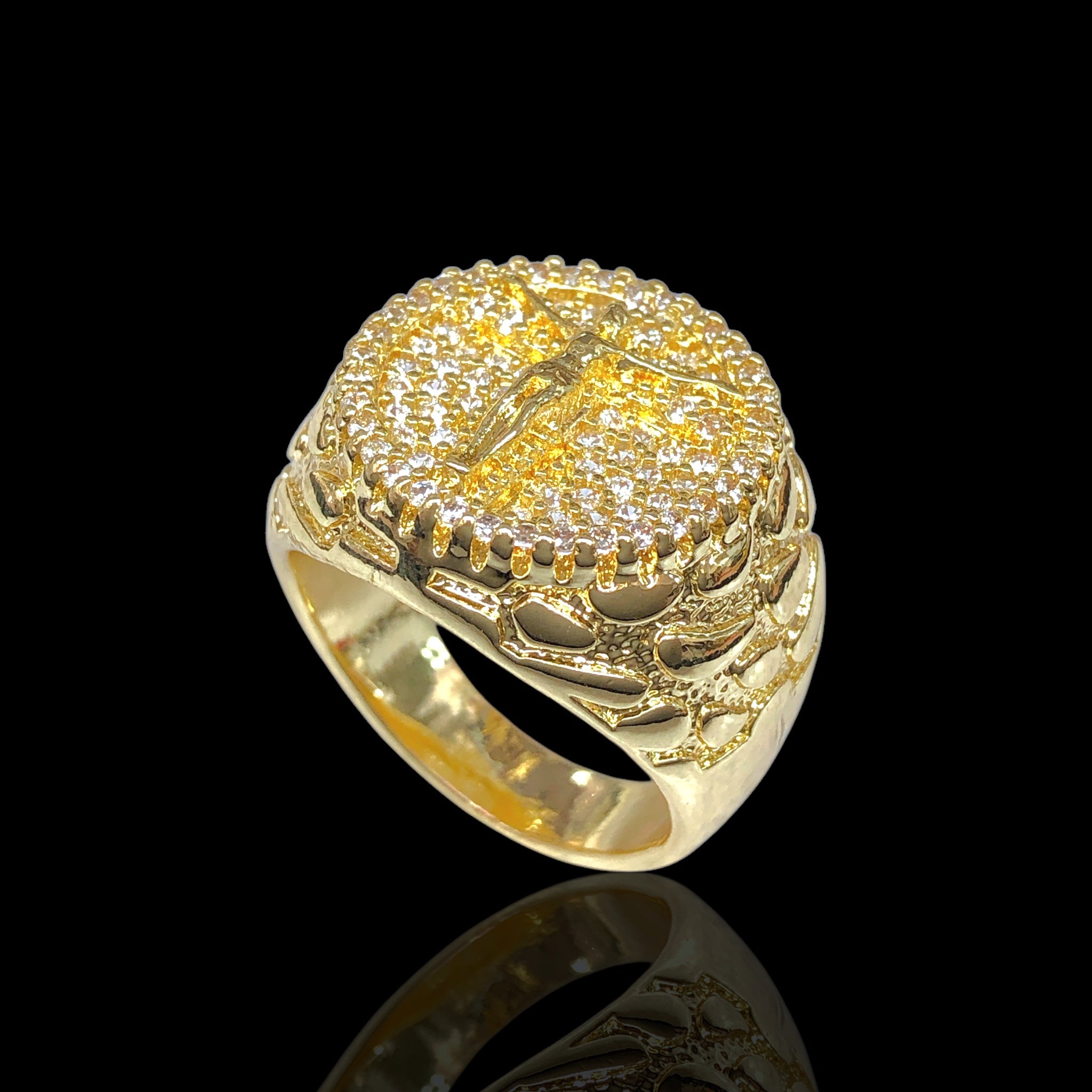 Oro Laminado Gold Filled Lord Jesus Christ Nugget Ring