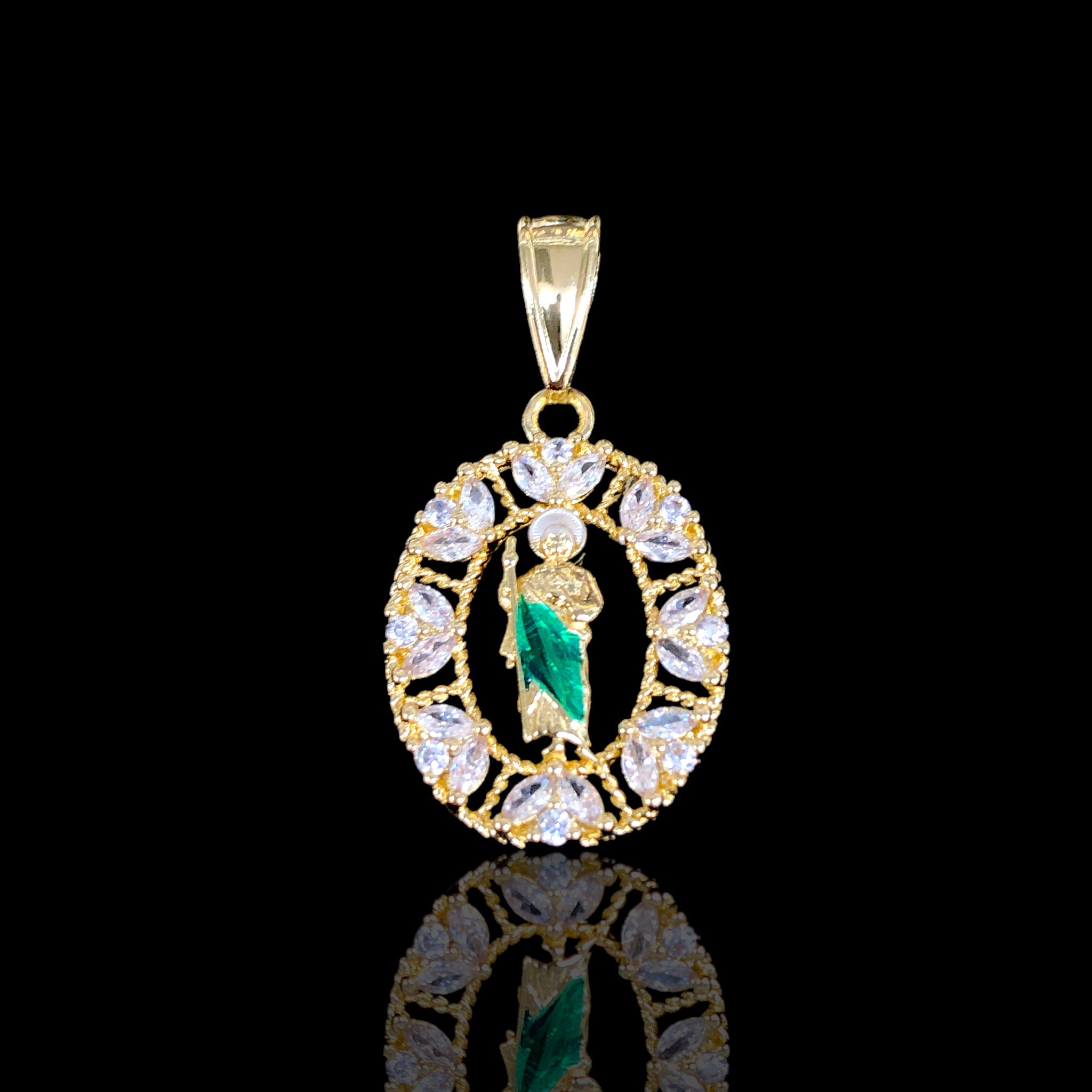 Oro Laminado Gold Filled Lotus San Judas Zirconia Pendant