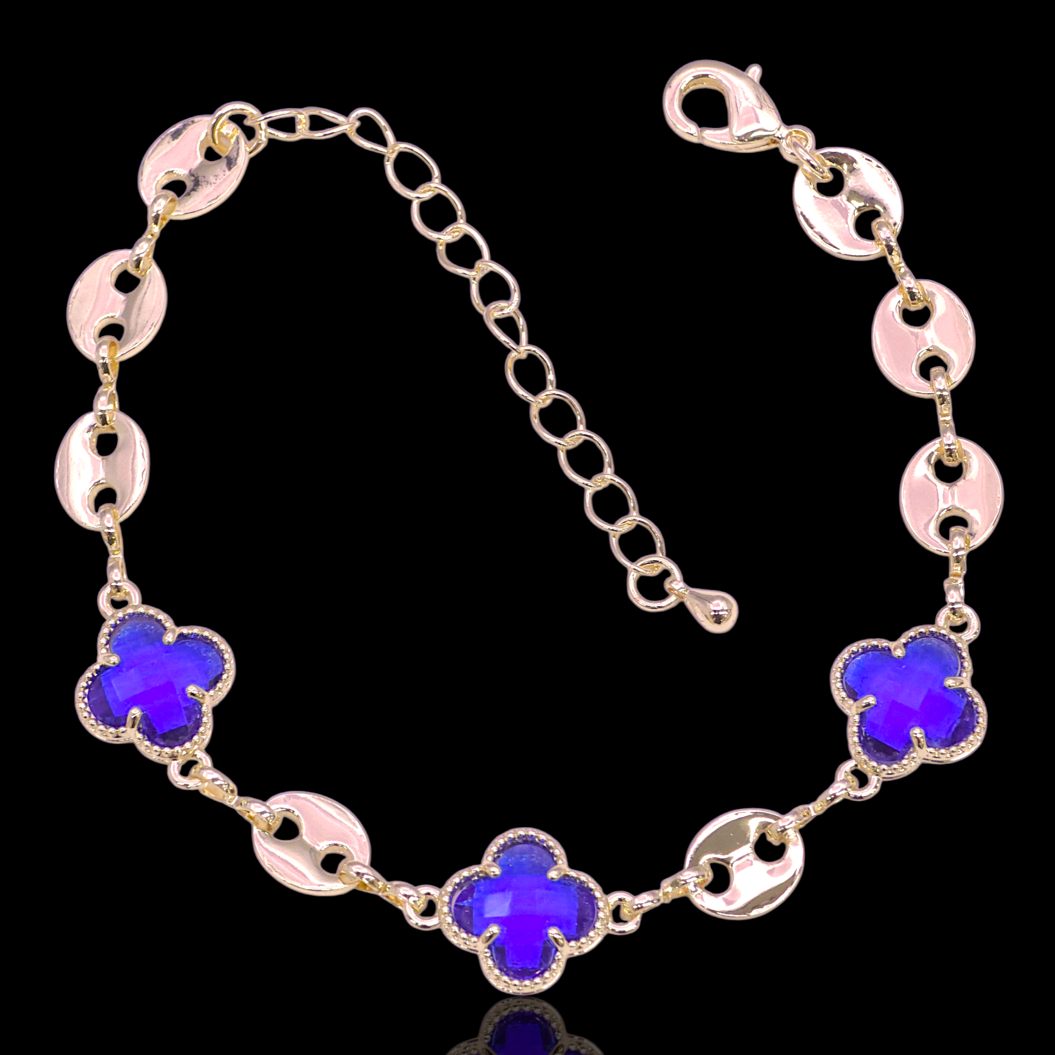 Oro Laminado Gold Filled Lucky Crystal Clover Bracelet
