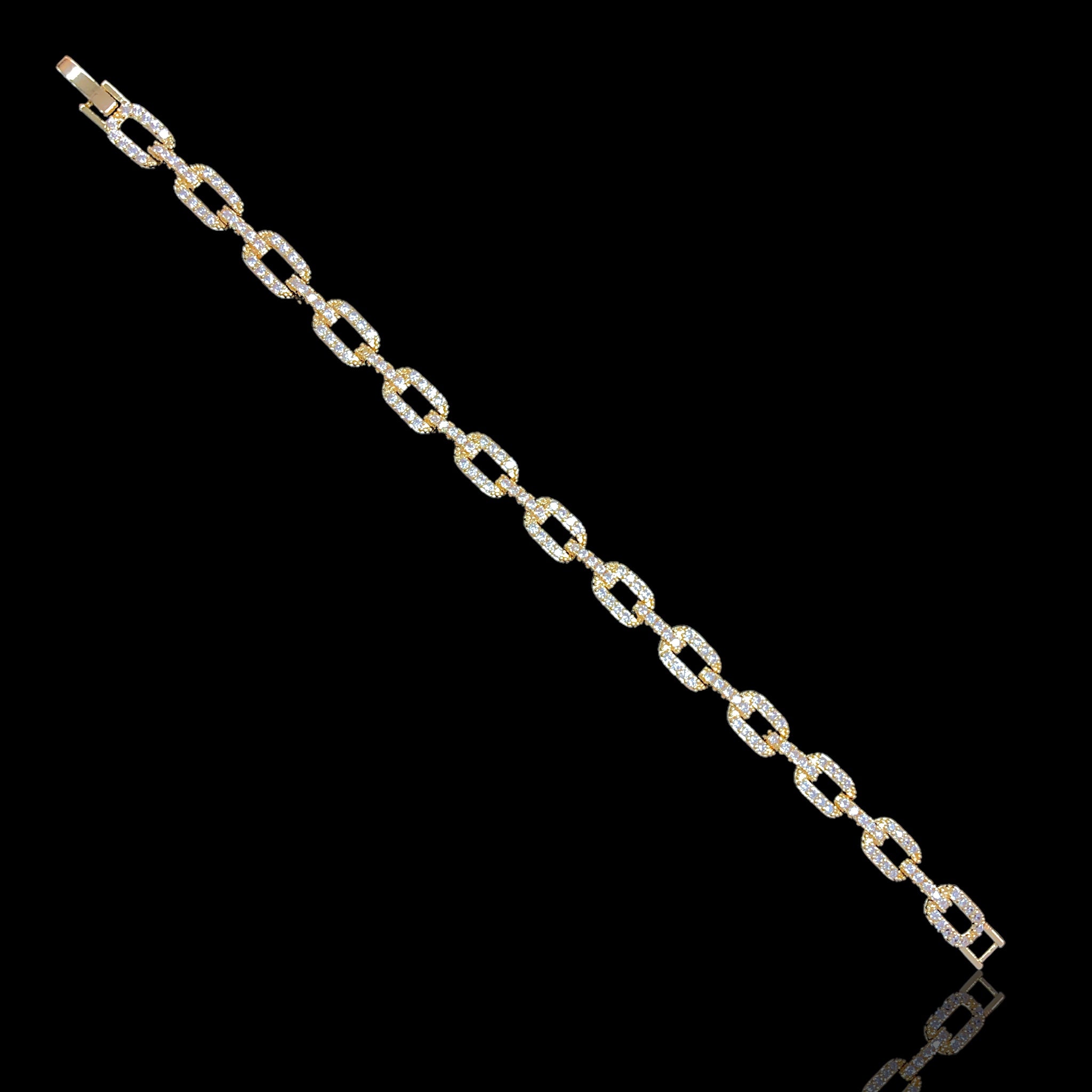 18k Gold Filled Lugano Fancy Cuban CZ Bracelet- kaunia oro laminado
