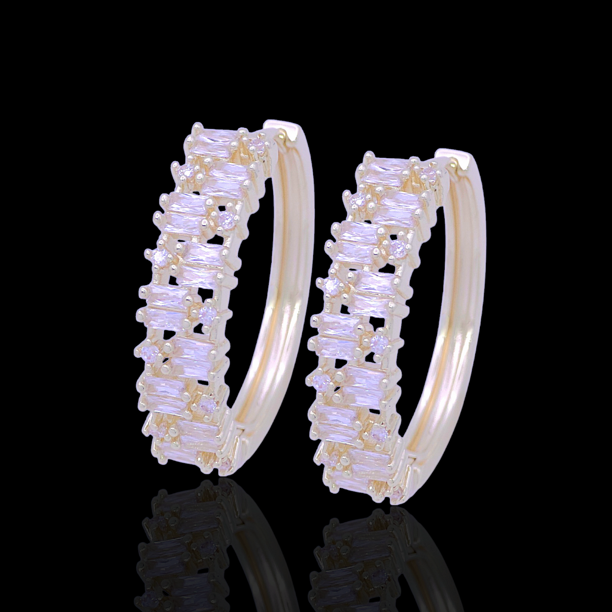 Oro Laminado Gold Filled Lumina Baguette CZ Hoop Earrings
