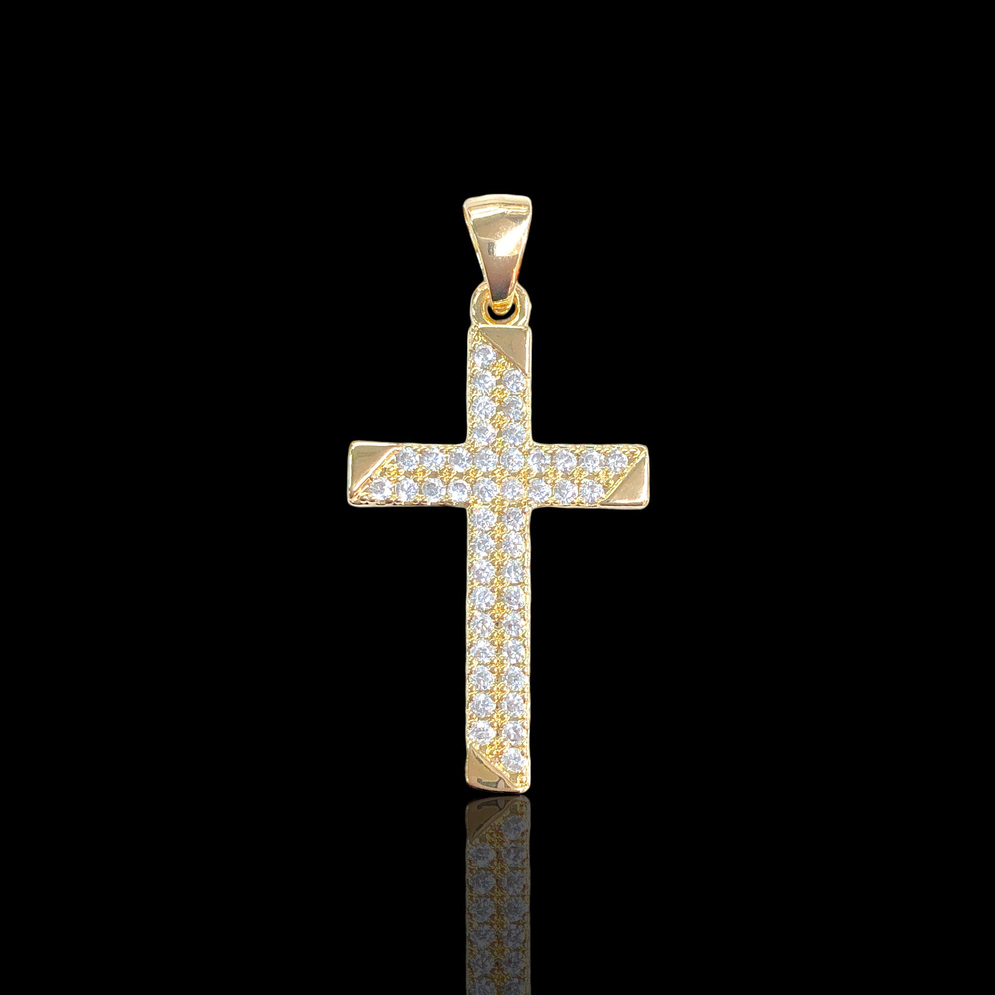 Oro Laminado Gold Filled Lustrous Creed CZ Cross Pendant