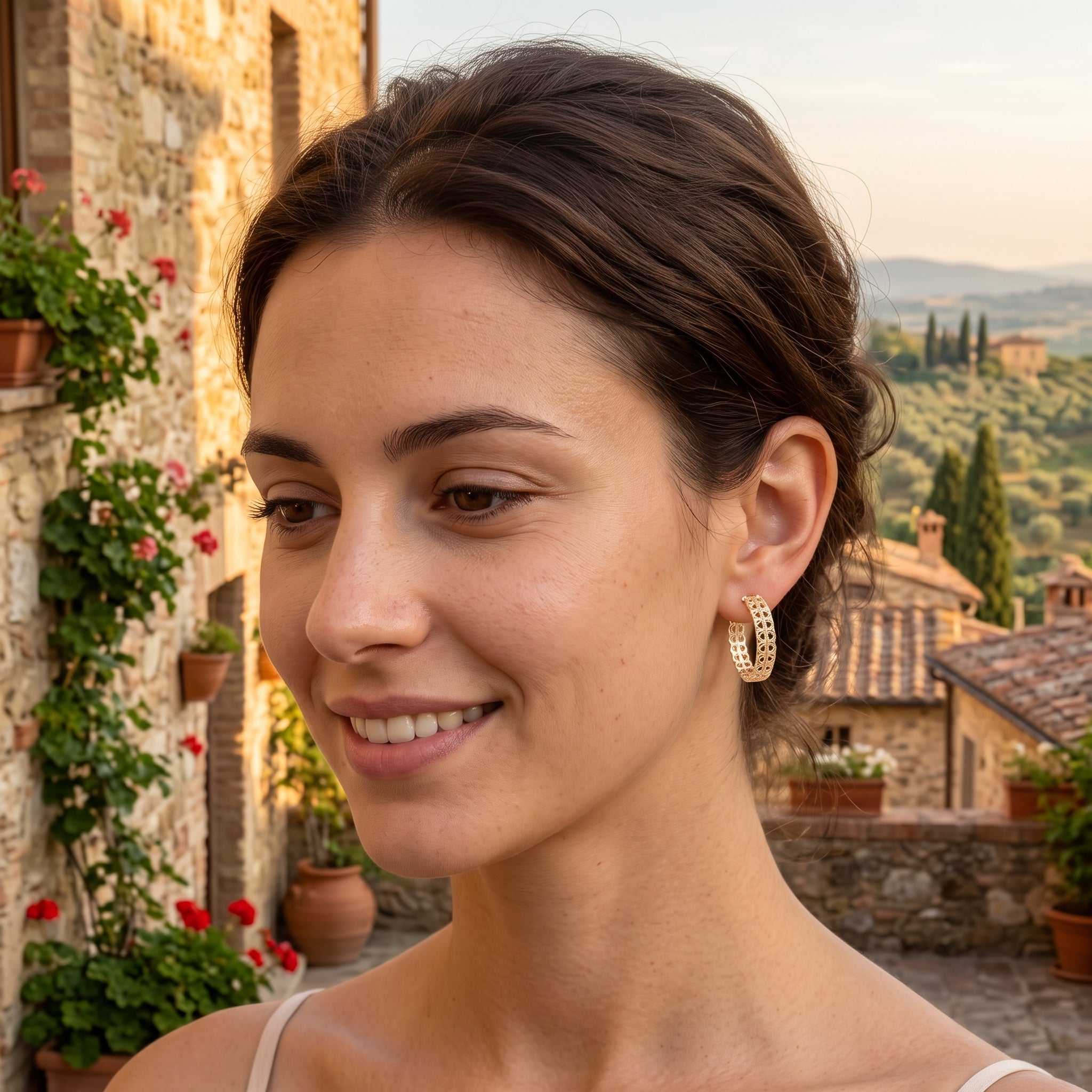 Oro Laminado Gold Filled Luxe Venice Flair Hoop Earrings