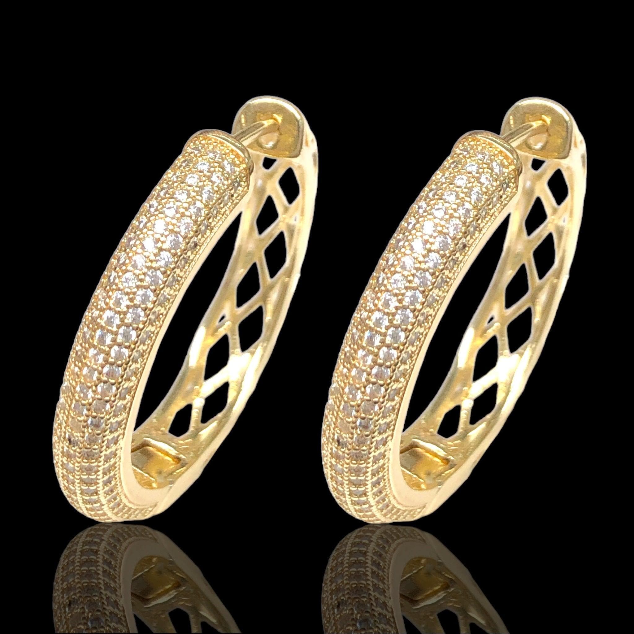 Oro Laminado Gold Filled Lyon Cubic Zirconia Hoop Earrings