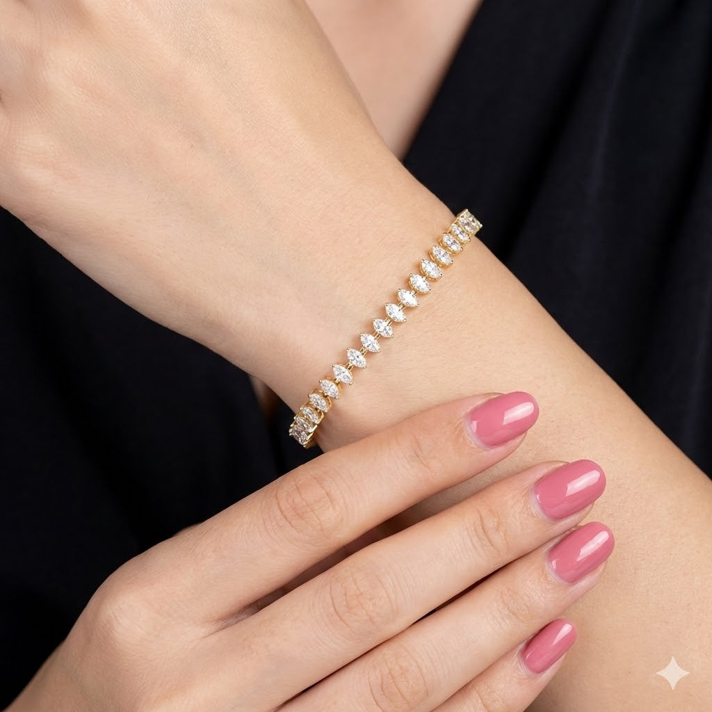 Oro Laminado Gold Filled Marquise Cut CZ Tennis Bracelet