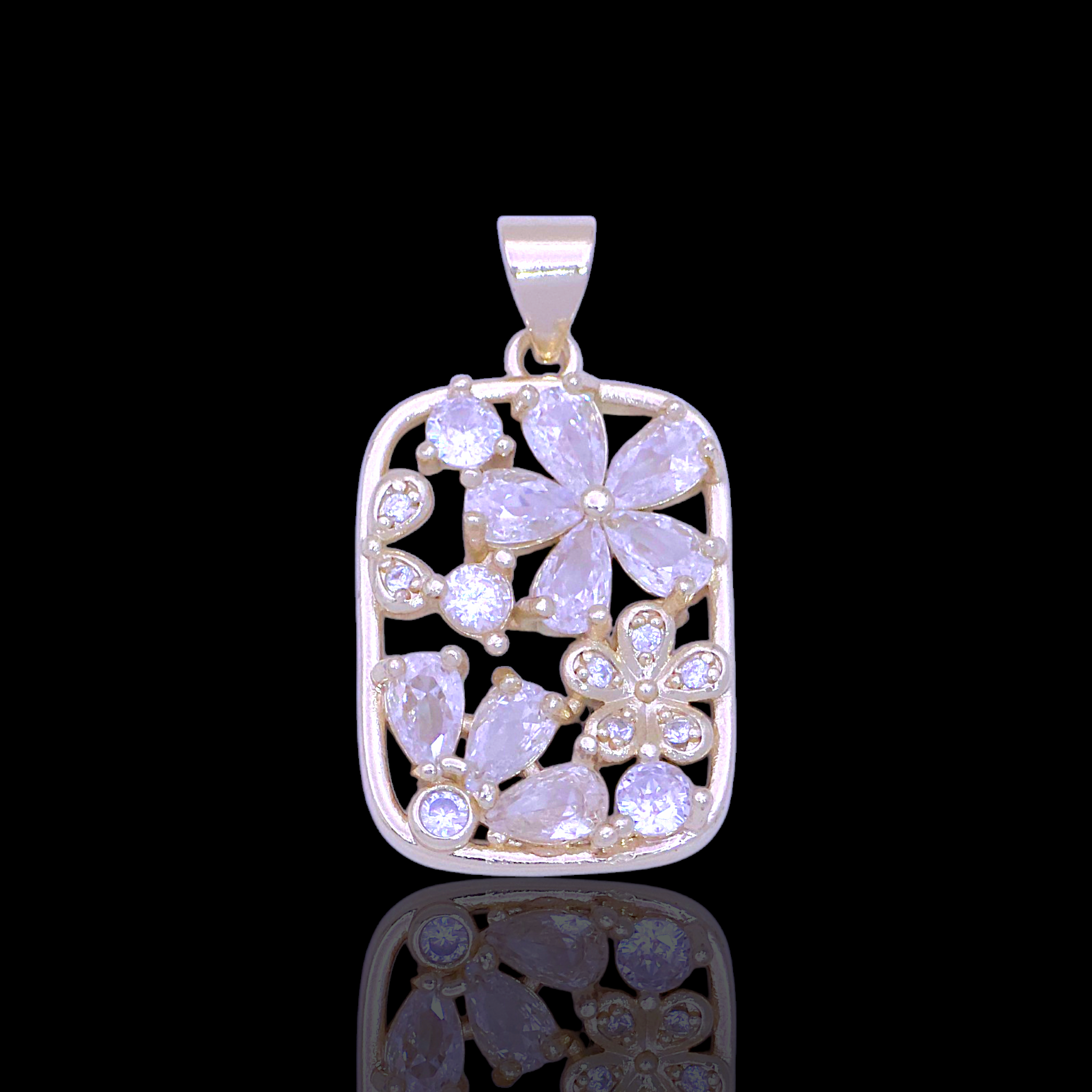 Oro Laminado Gold Filled Miami Garden Floral Charm Pendant