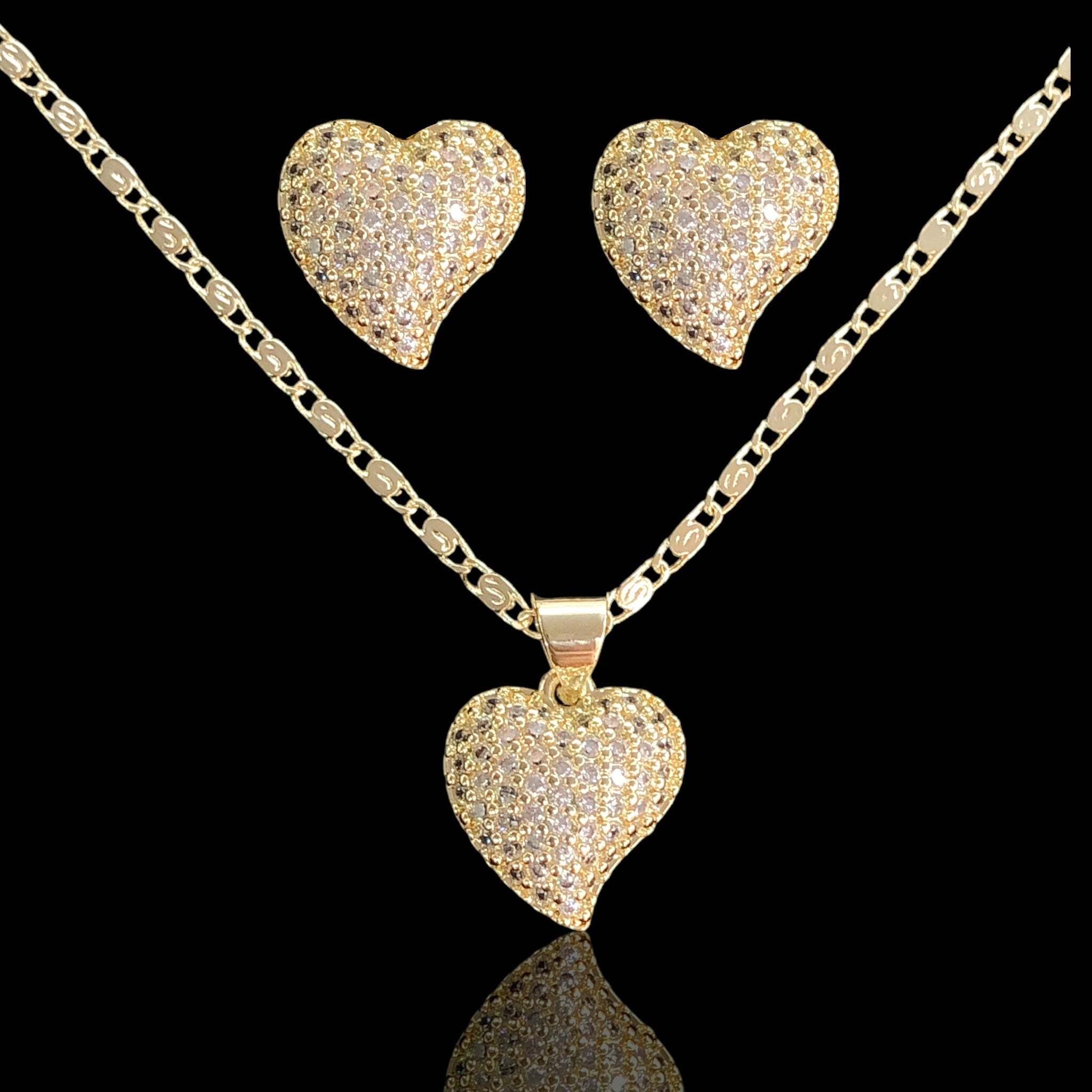 Oro Laminado Gold Filled Milano Amor Heart Zirconia Set