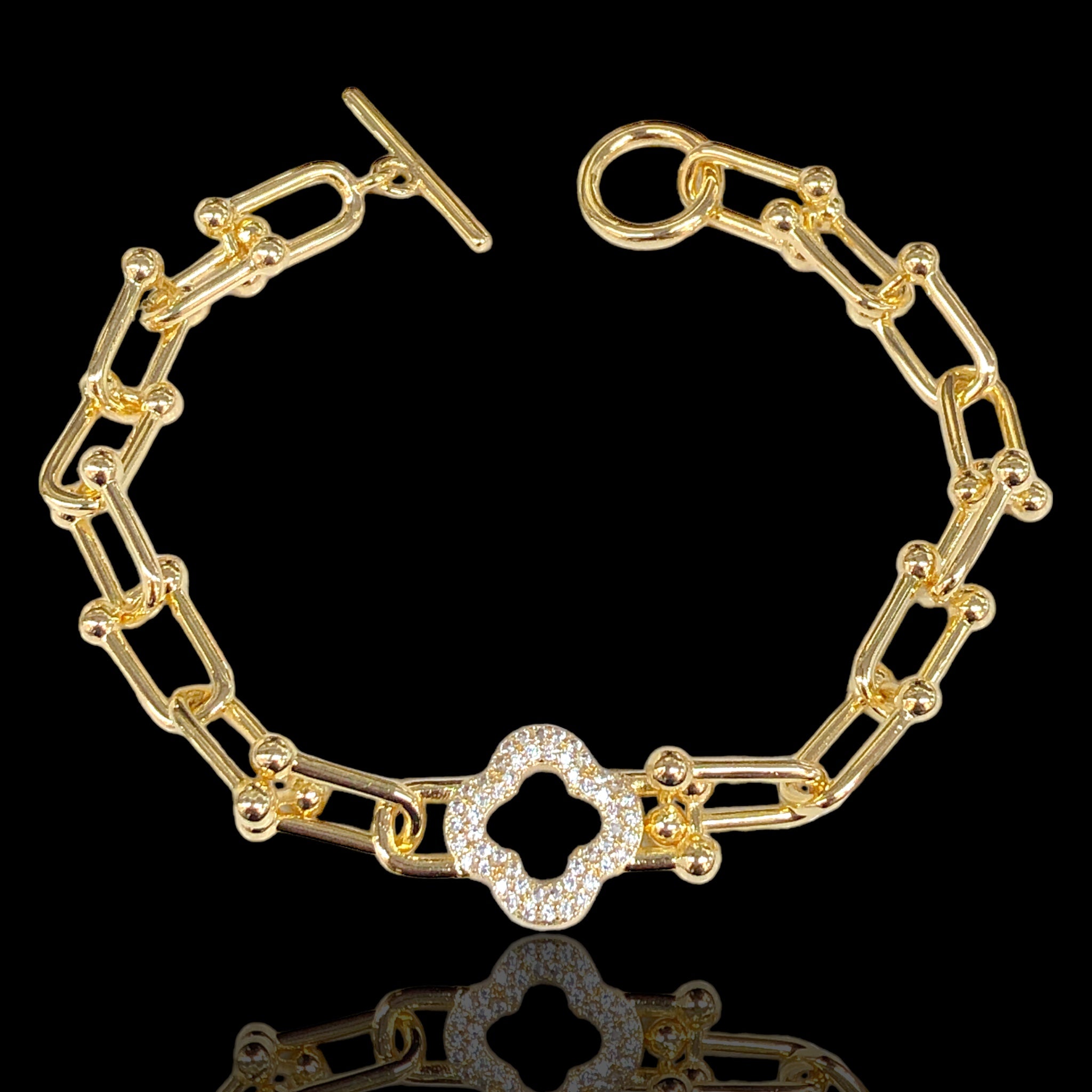 18k Gold Filled Milano Clover CZ Bracelet- Kuania oro laminado