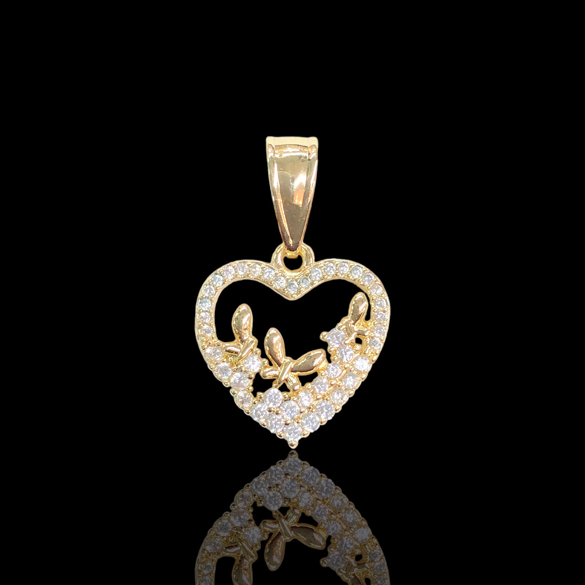Oro Laminado Gold Filled Mini Butterfly Heart CZ Pendant