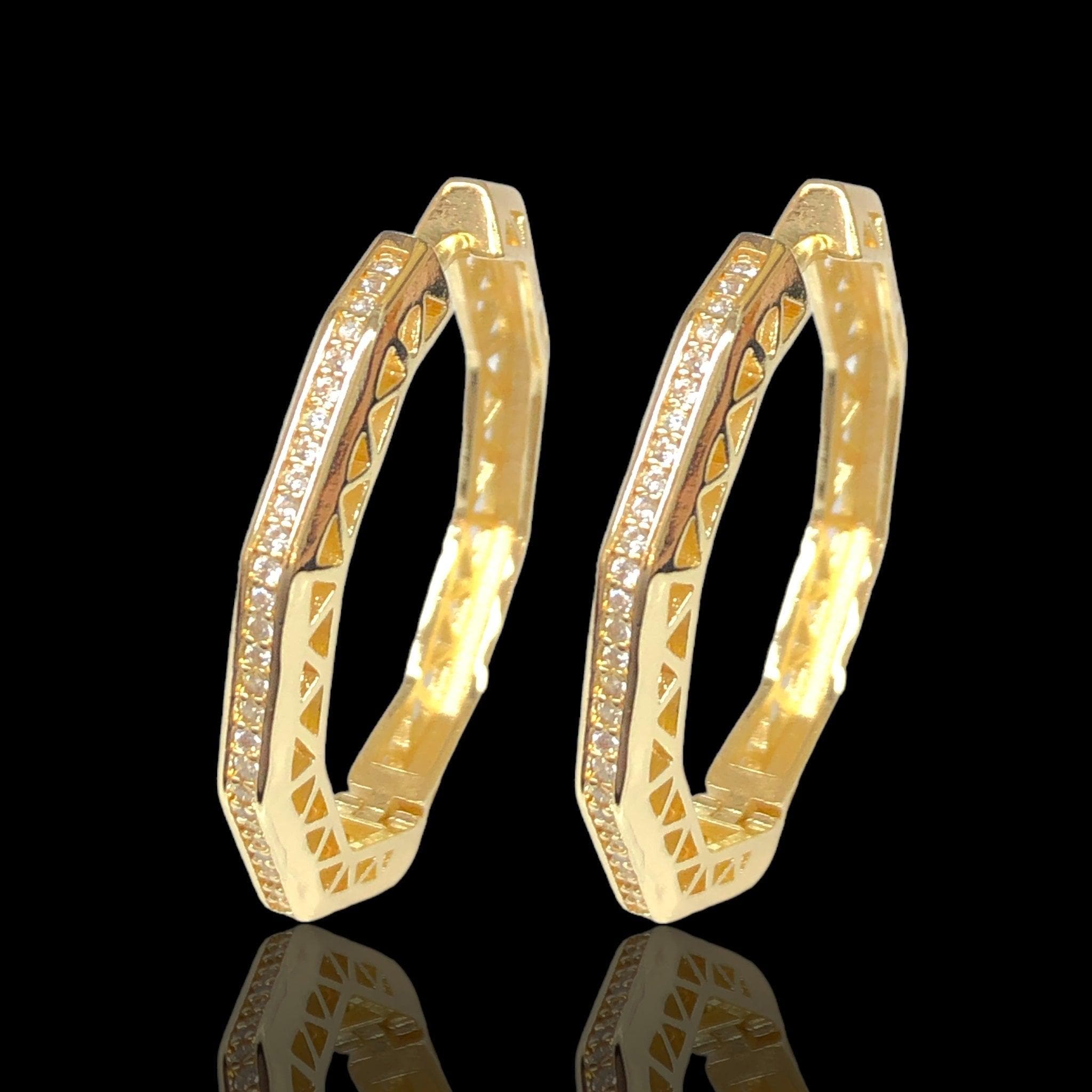 Oro Laminado Gold Filled Modern Ana CZ Hoop Earrings