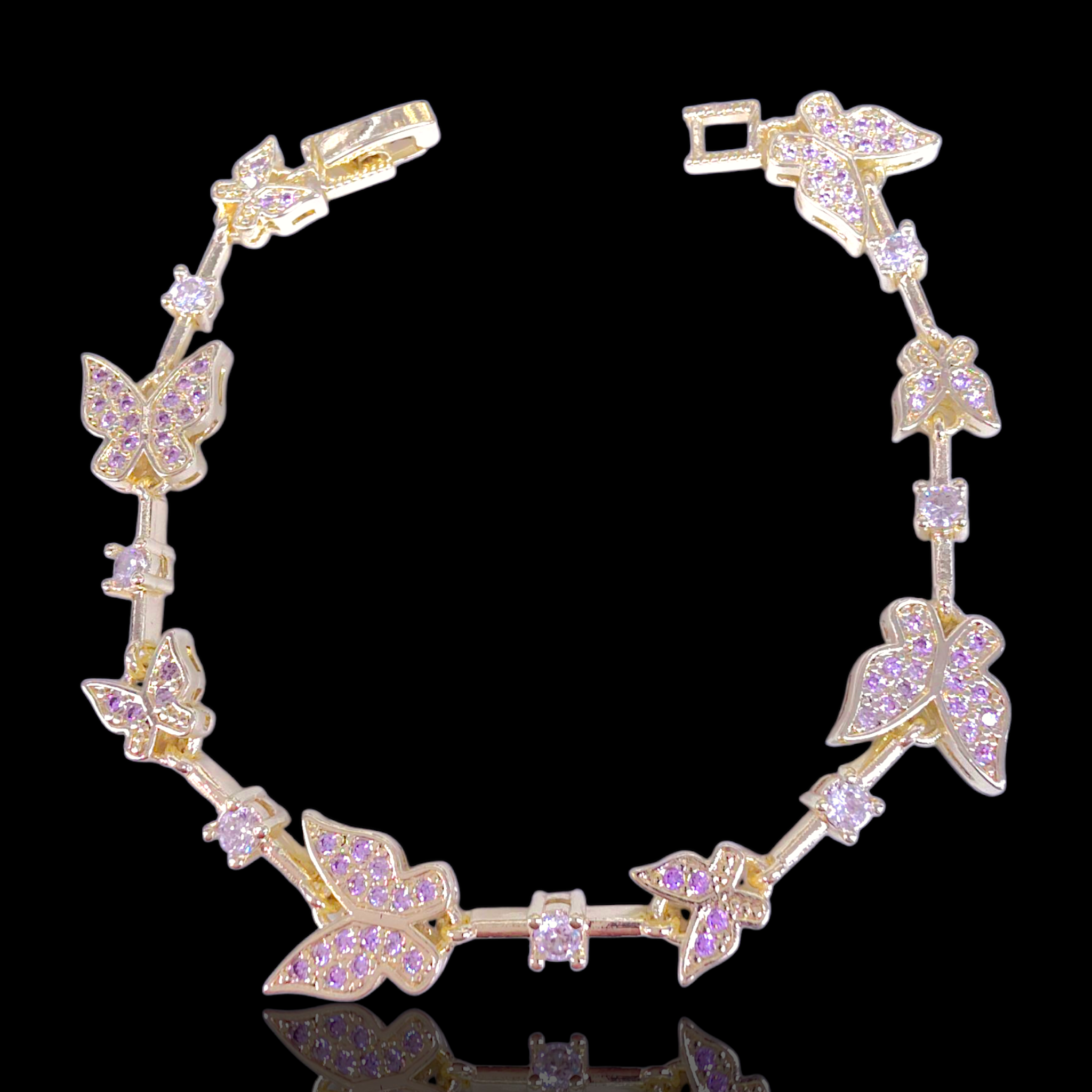 Oro Laminado Gold Filled Monarch Butterfly CZ Bracelet
