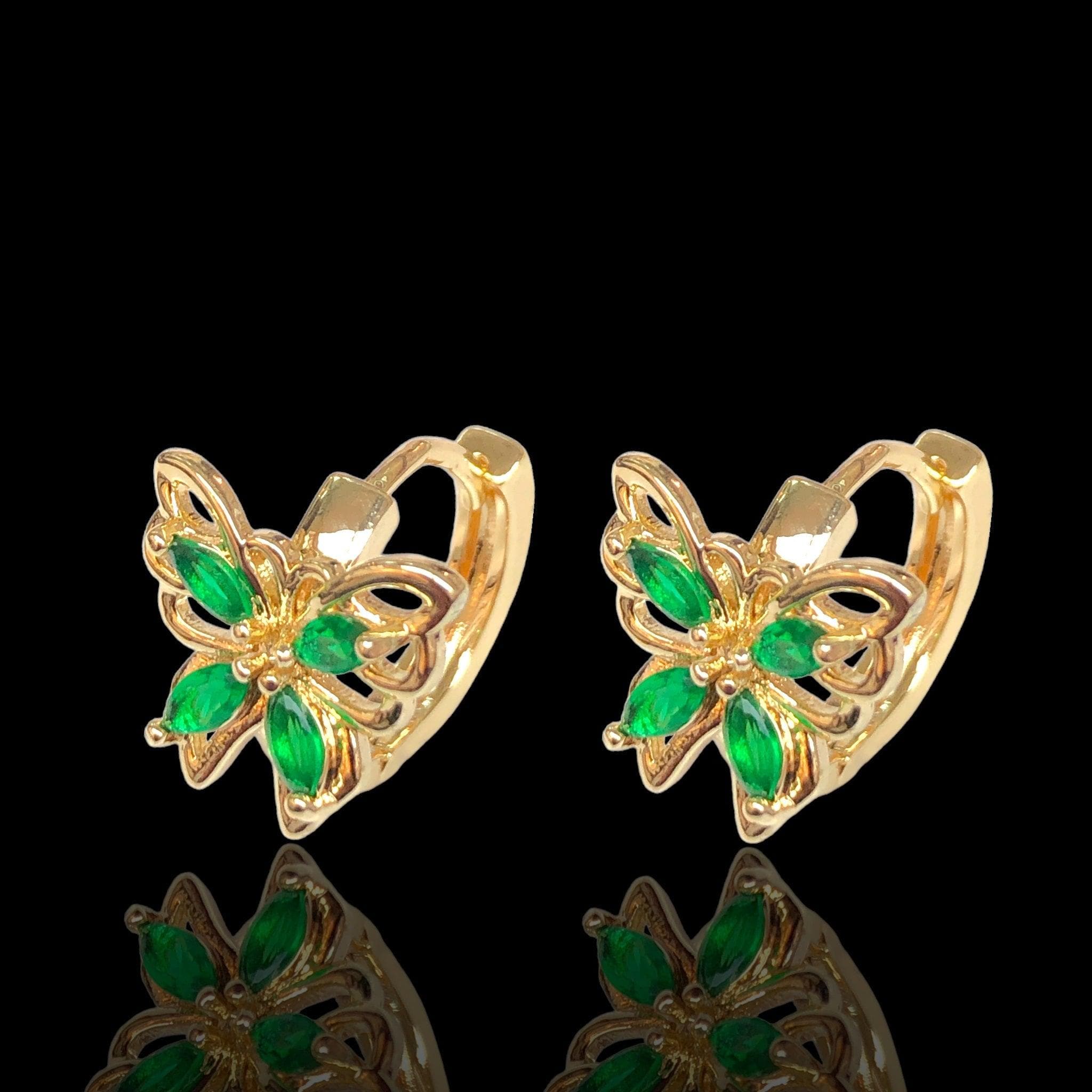 Oro Laminado Gold Filled Monarch Butterfly CZ Hoop Earrings