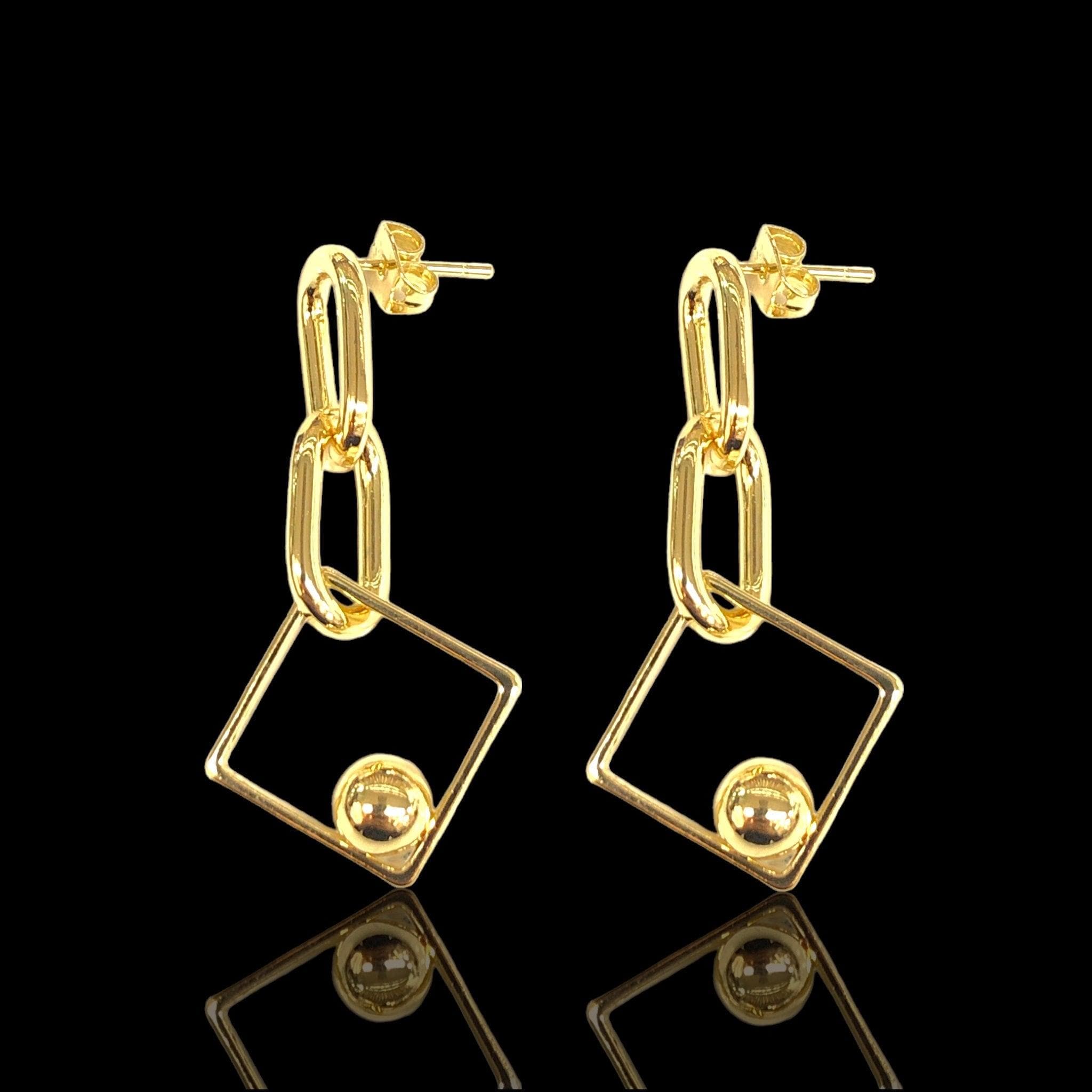 Oro Laminado Gold Filled Normandy Chain Dangle Earrings