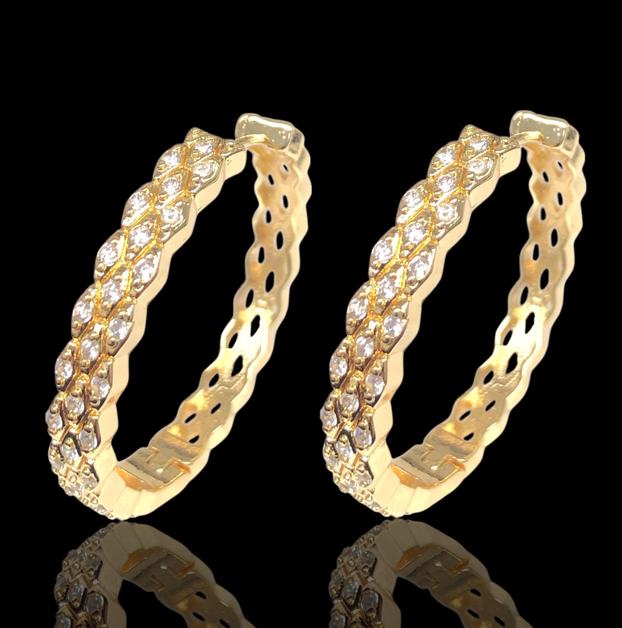 Oro Laminado Gold Filled Norway Snowflake CZ Hoop Earrings