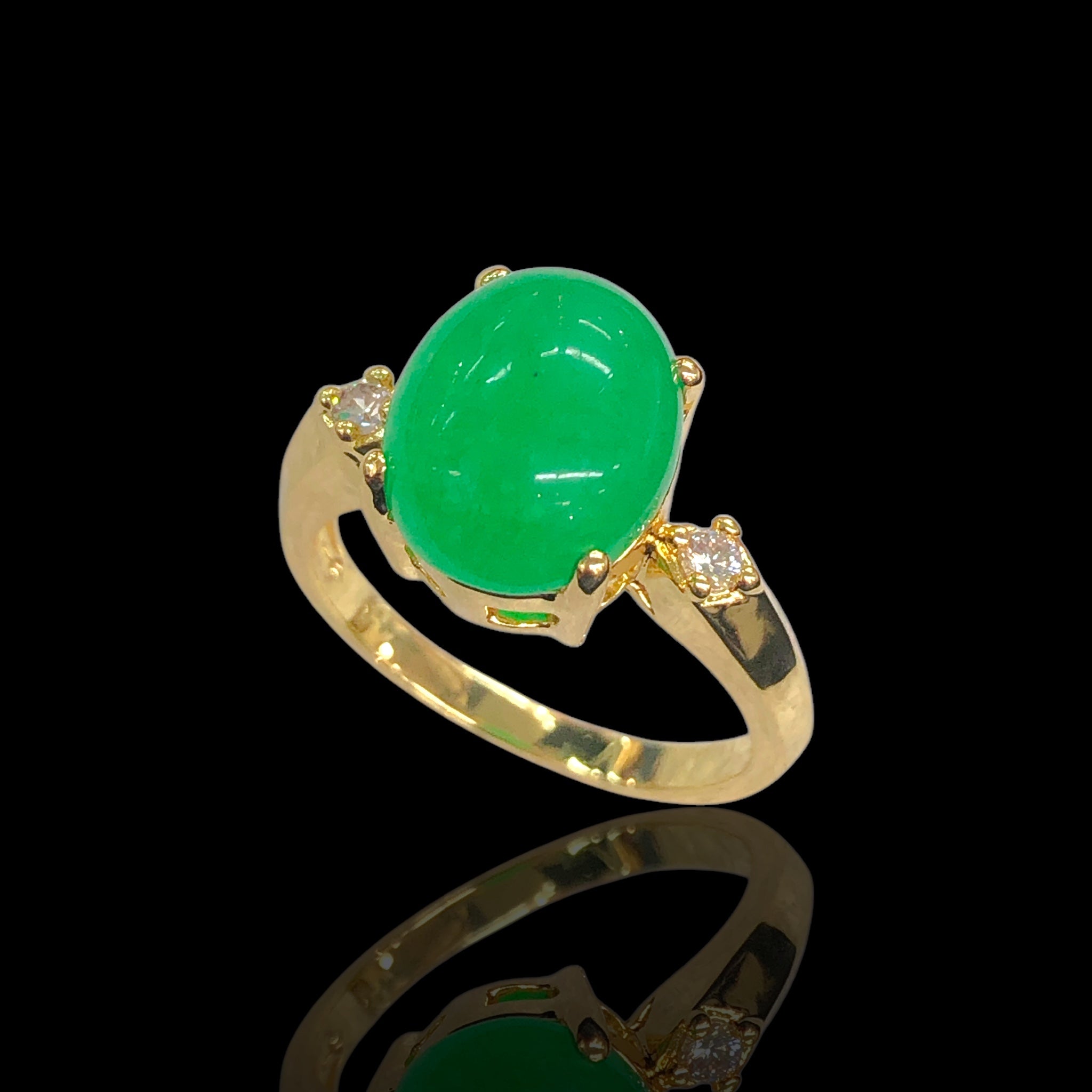 Oro Laminado Gold Filled Paradise Happiness Jade Ring