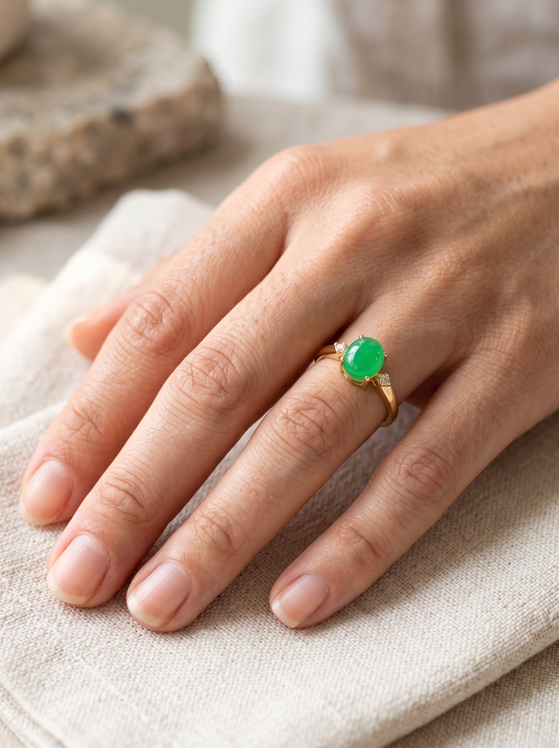 Oro Laminado Gold Filled Paradise Happiness Jade Ring