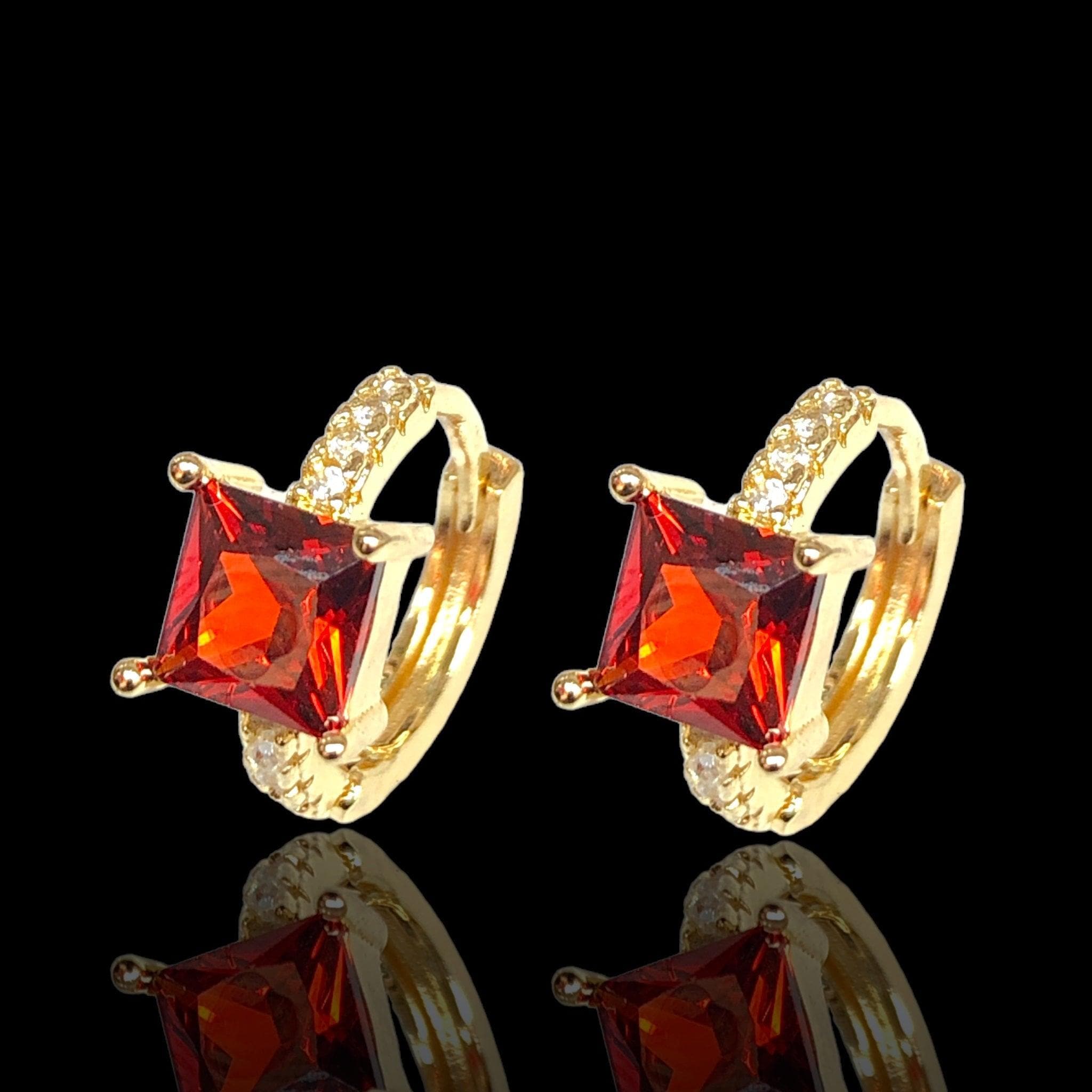 Oro Laminado Gold Filled Paris Baguette CZ Hoop Earrings