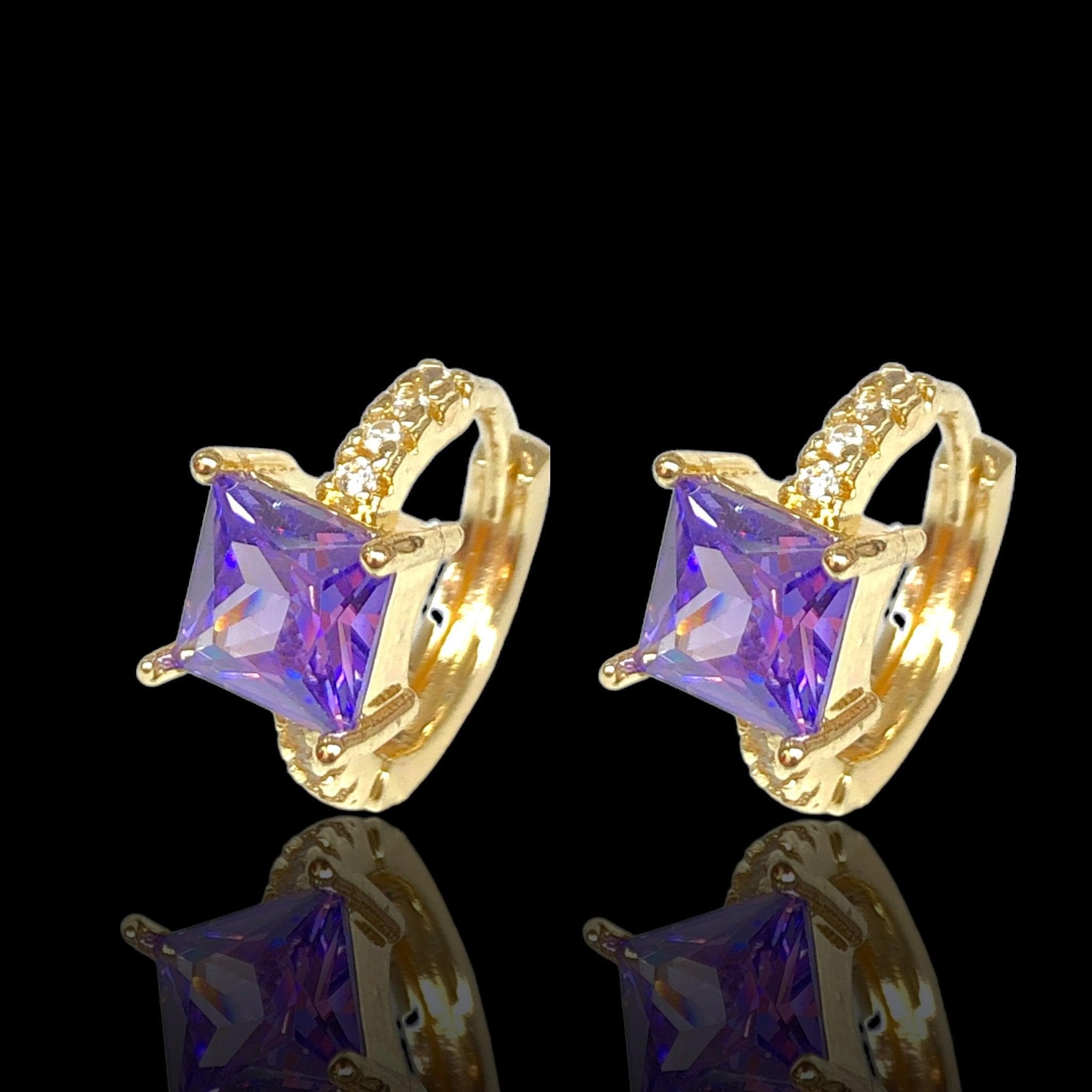 Oro Laminado Gold Filled Paris Baguette CZ Hoop Earrings