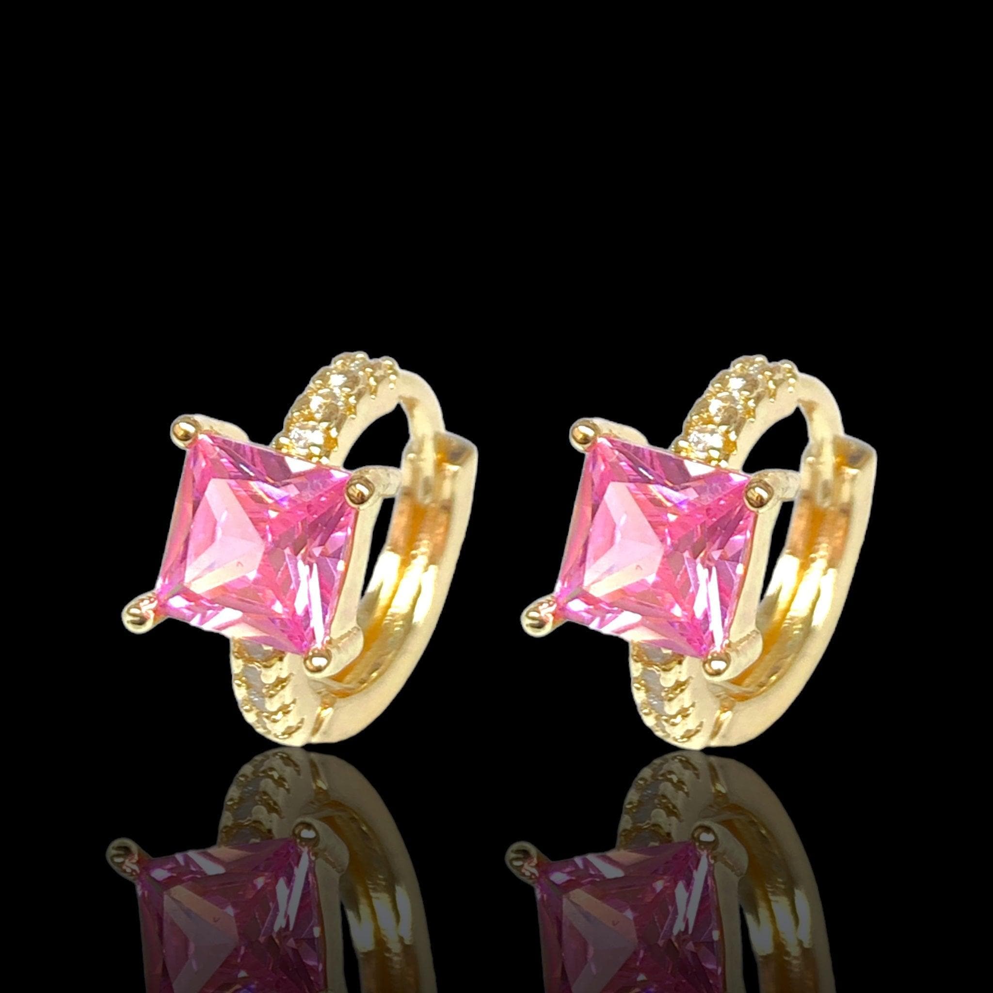 Oro Laminado Gold Filled Paris Baguette CZ Hoop Earrings