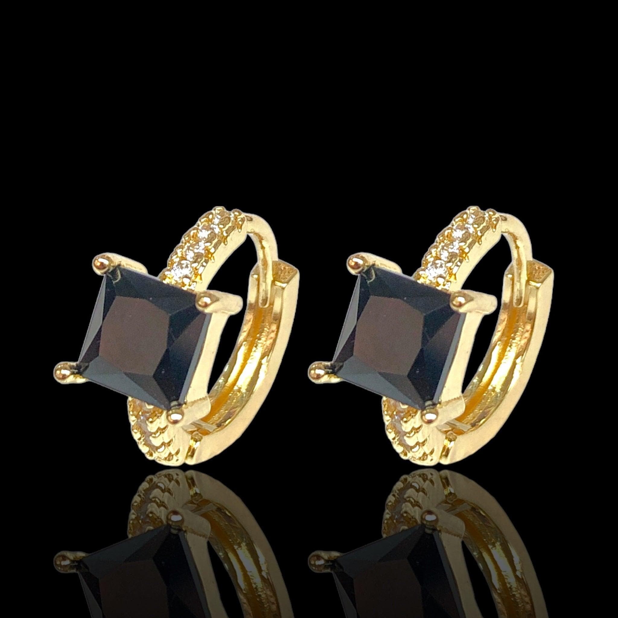 Oro Laminado Gold Filled Paris Baguette CZ Hoop Earrings