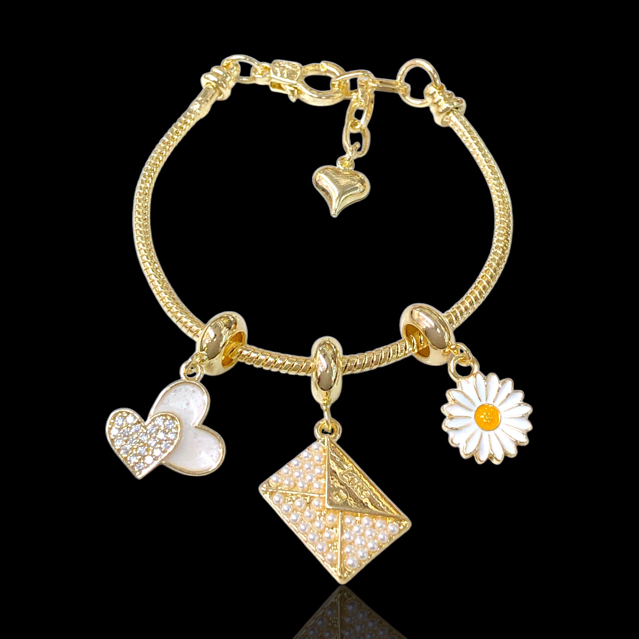 Oro Laminado Gold Filled Paris Summer Love Charms Bracelet