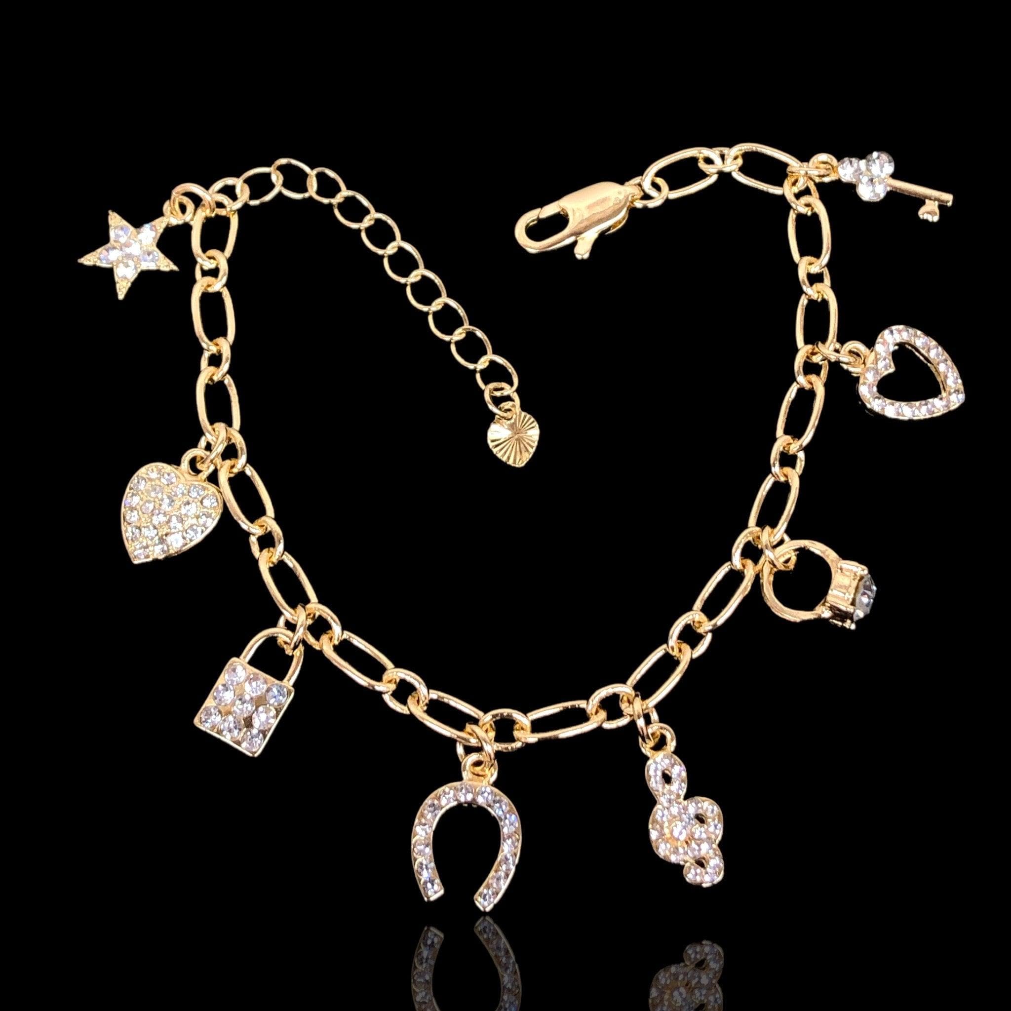 Oro Laminado Gold Filled Parisian Mini Charms Bracelet