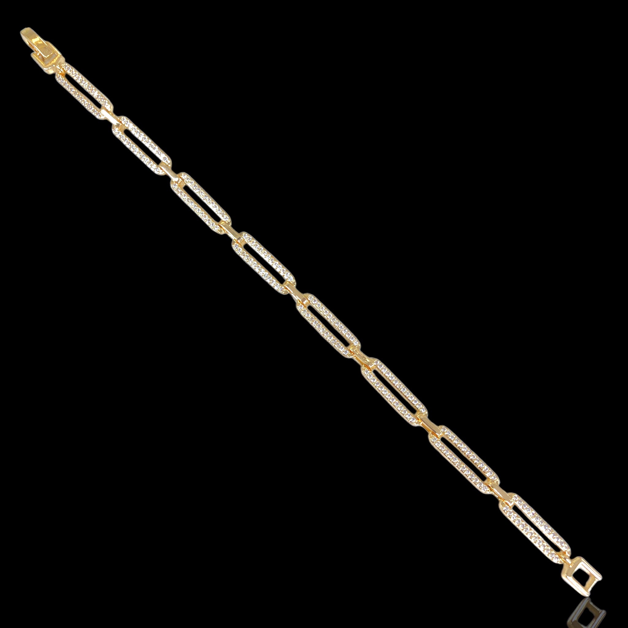 Oro Laminado Gold Filled Petite Zirconia Paper Clip Bracelet