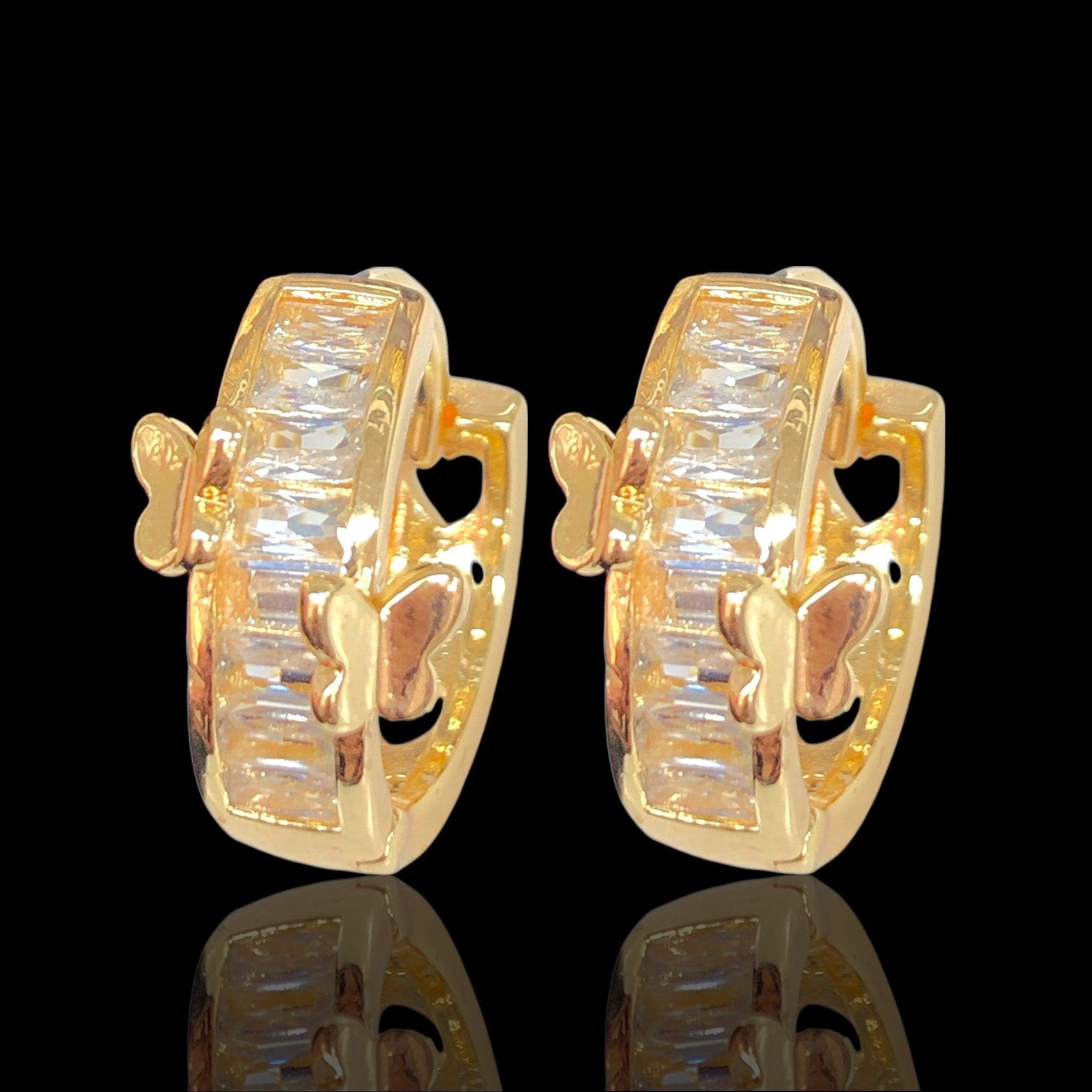 Oro Laminado Gold Filled Princess Butterfly CZ Hoop Earrings