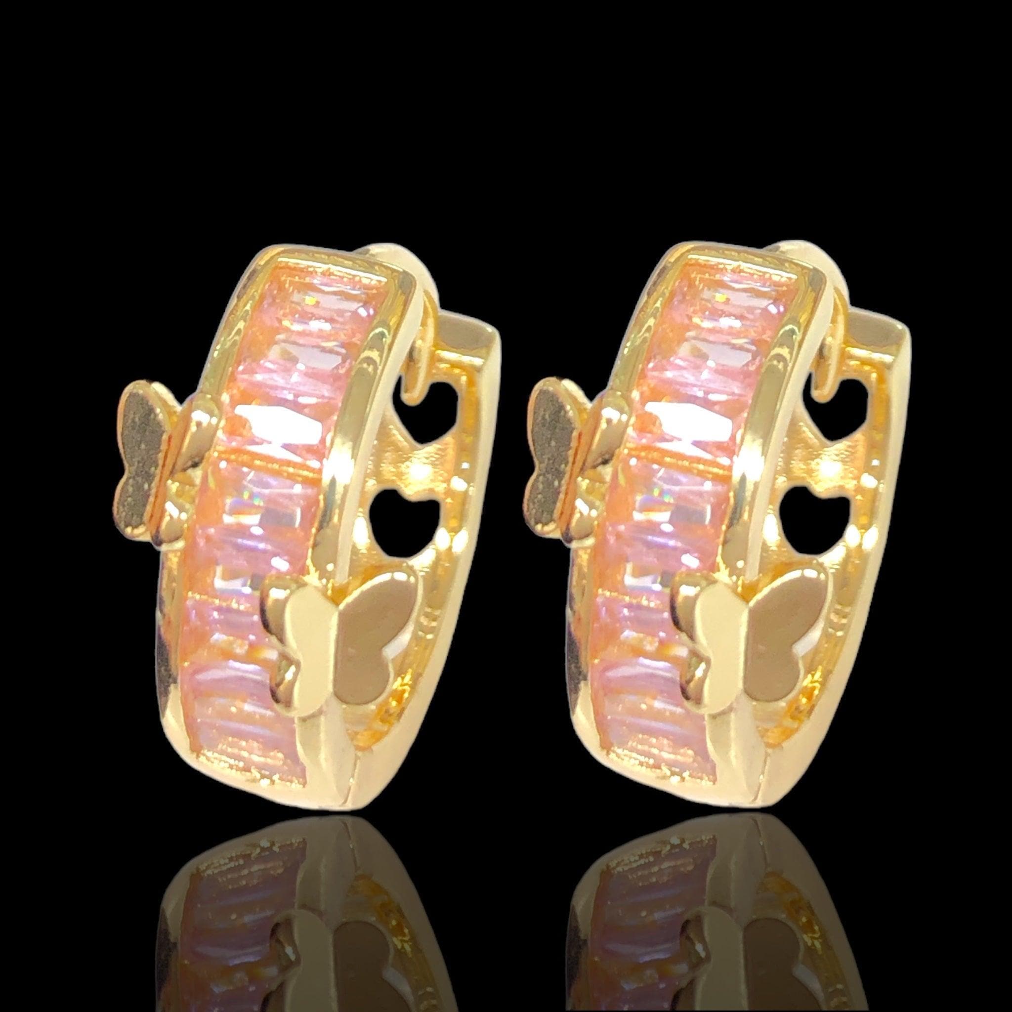 Oro Laminado Gold Filled Princess Butterfly CZ Hoop Earrings